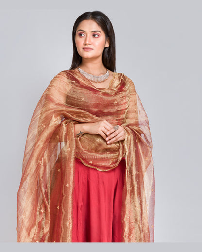 Zari Tissue Dupatta With Scallops - kreationbykj