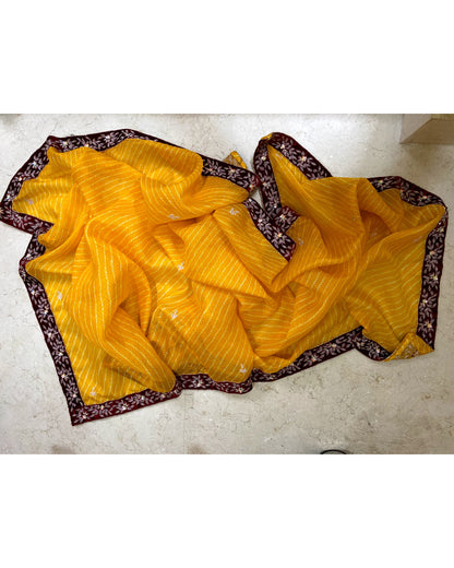 Yellow Kota Dupatta With Handembroidered Velvet Bordet - kreationbykj