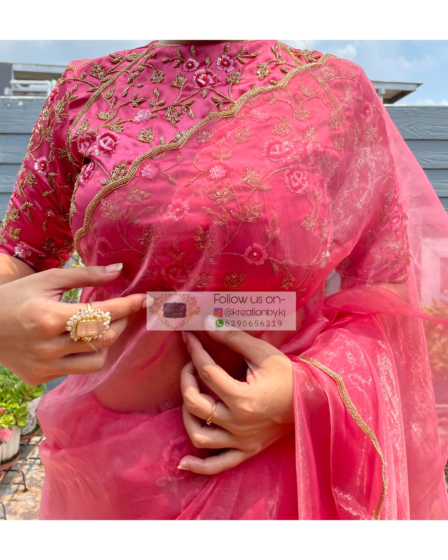 Remember the Roses Pink Glass Tissue Saree - kreationbykj