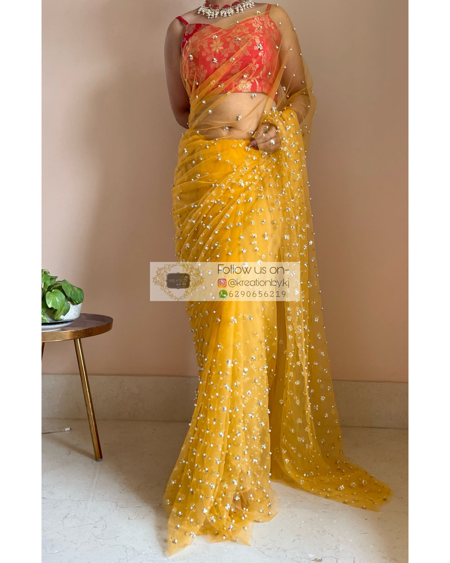 Jugnoo Yellow Net Saree - kreationbykj