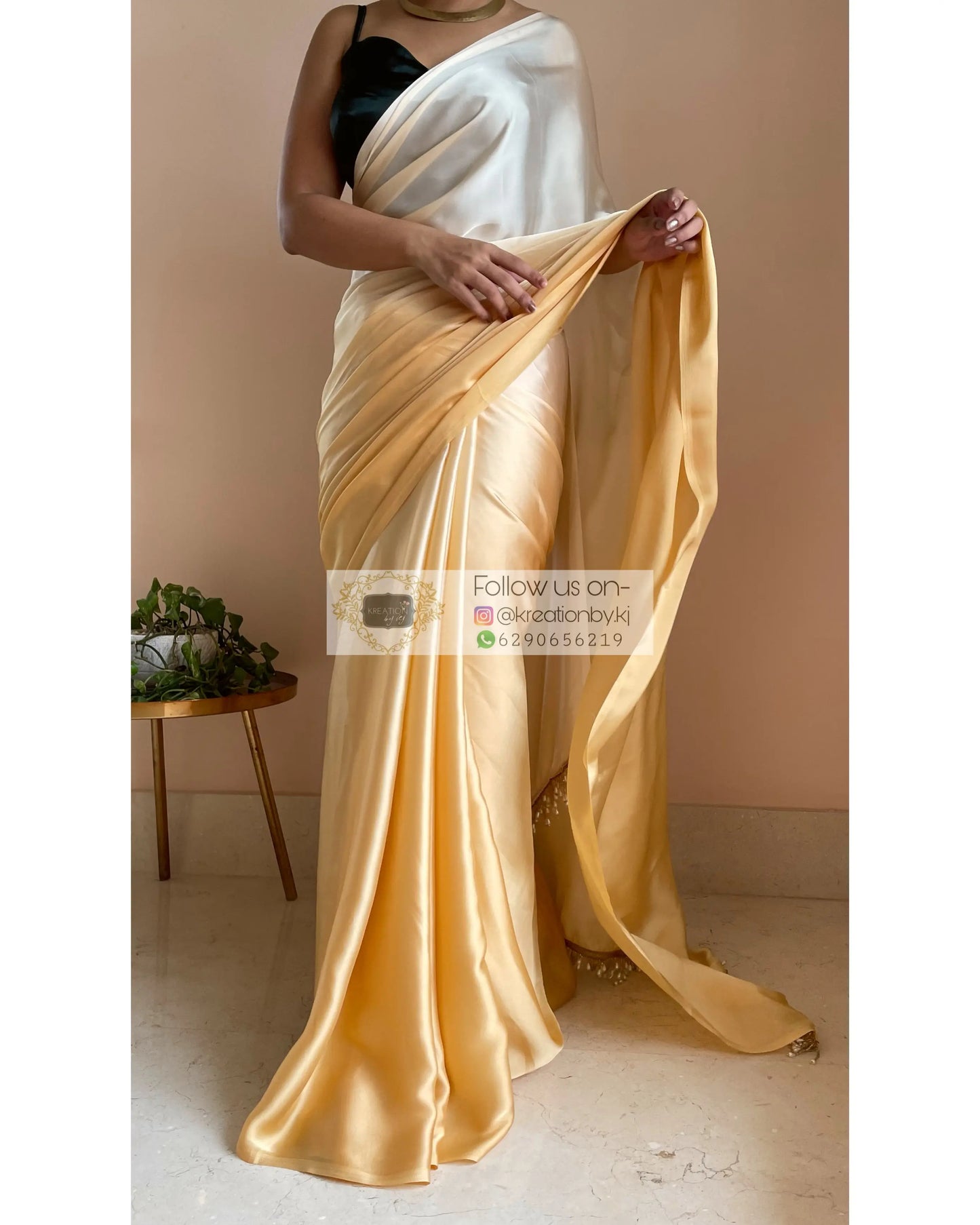 Peeli Dhoop Ombré Crepe Silk Saree With Handmade Tassels on Pallu - kreationbykj