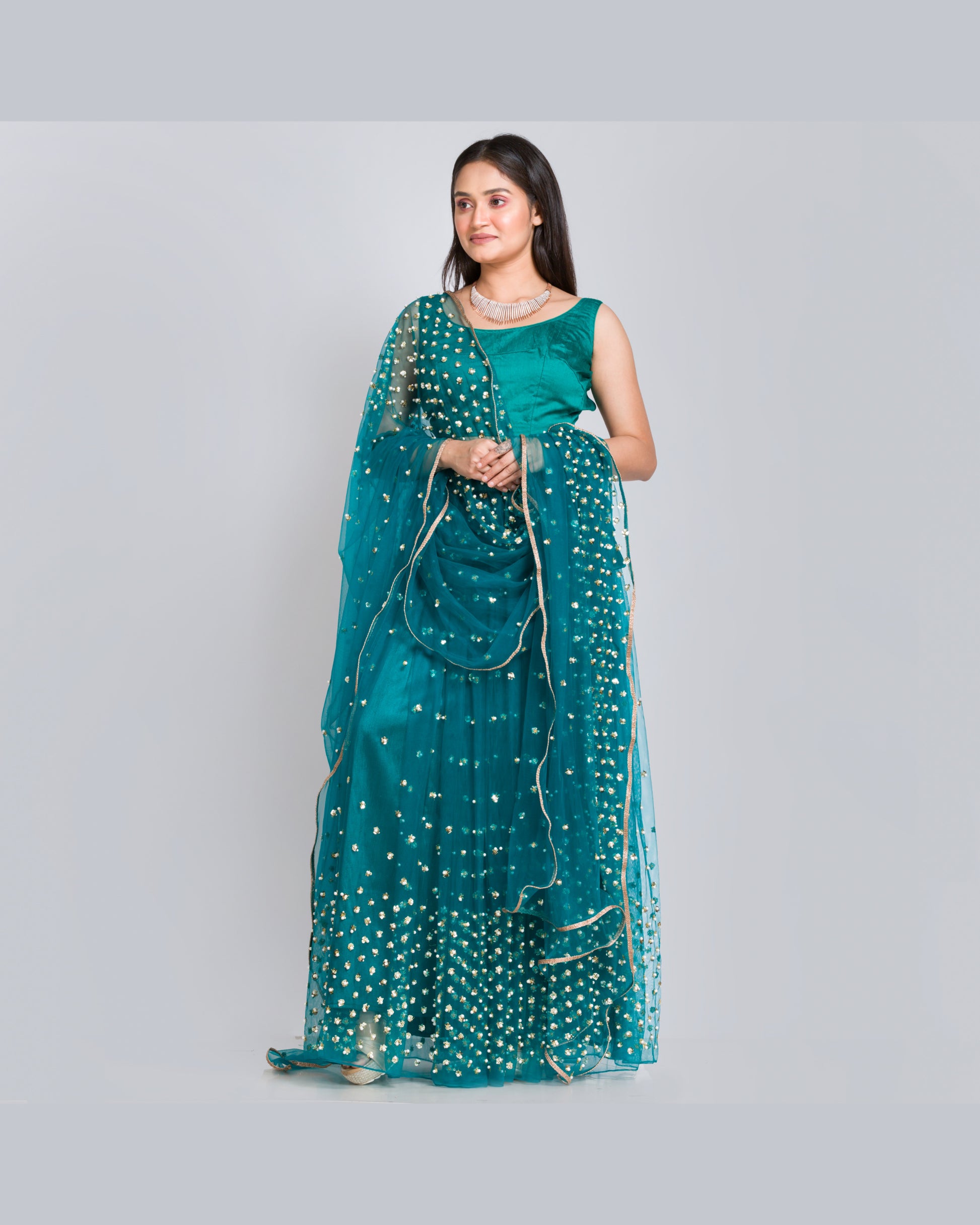 City of Stars Teal Blue Lehenga - kreationbykj