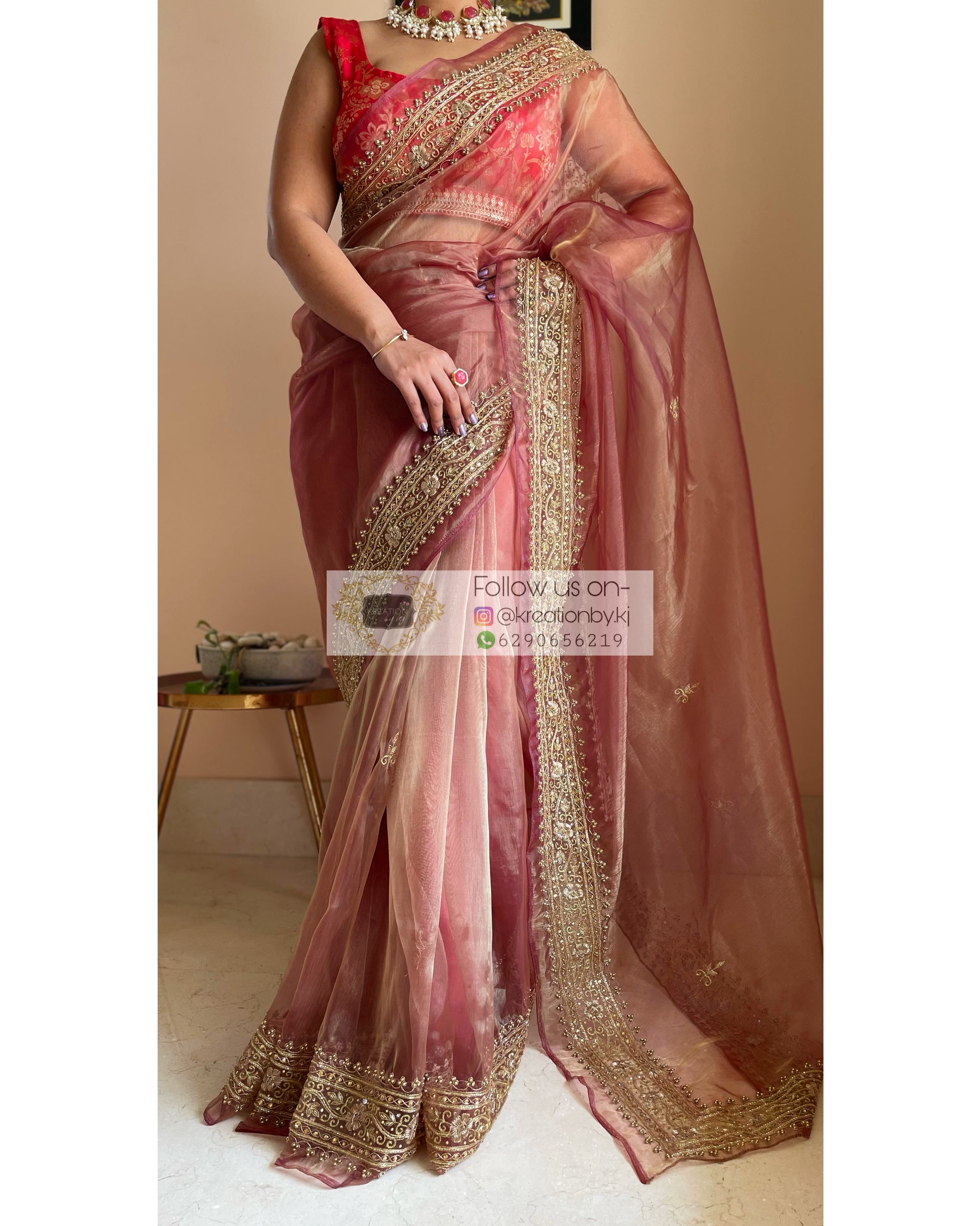 Rose Beige Zarina Saree - kreationbykj