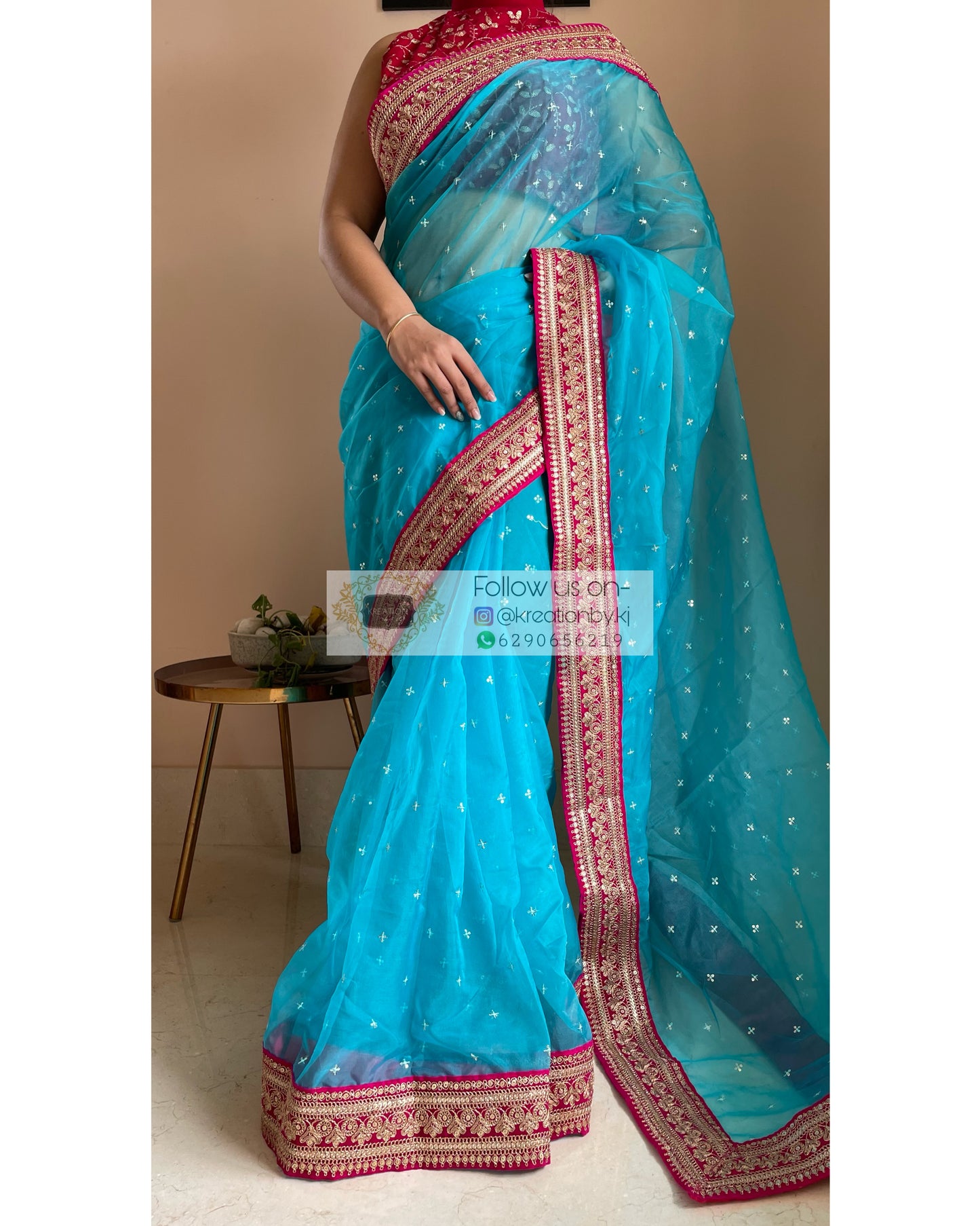 Blue Ragini Organza Saree - kreationbykj