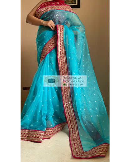 Blue Ragini Organza Saree - kreationbykj