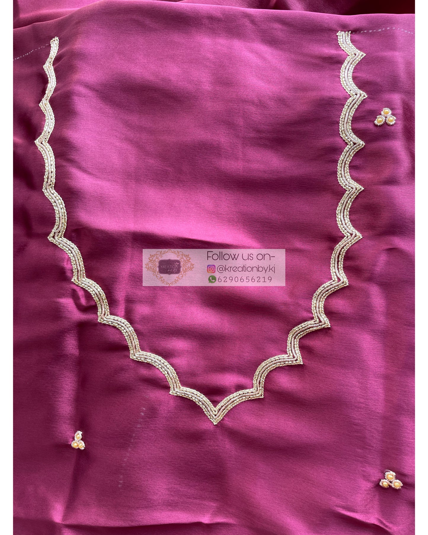 Cherry Wine Satin Silk Saree with Handembroidered Scalloping - kreationbykj