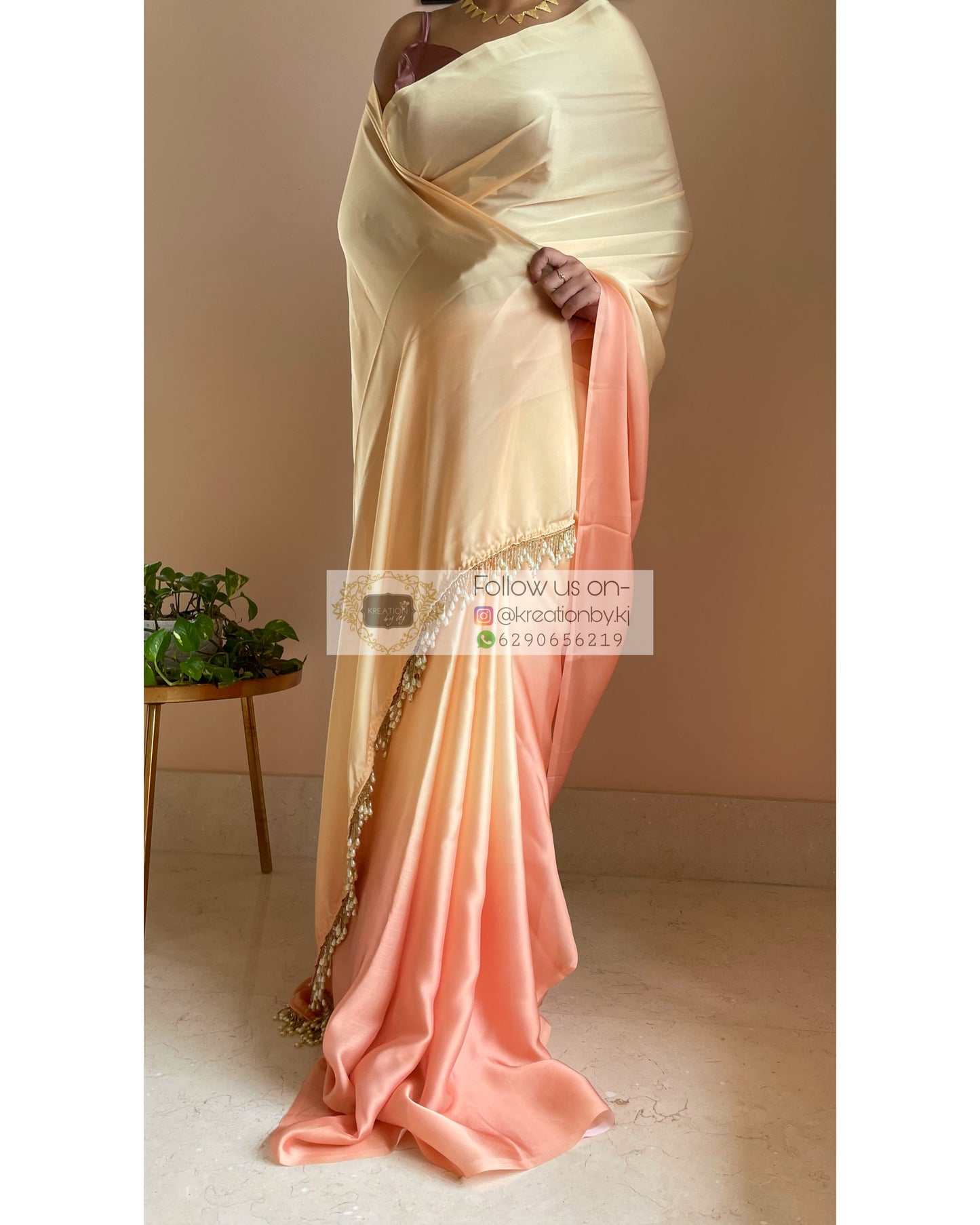 Malai Kulfi Ombré Crepe Silk Saree with Handmade Tassels on Pallu - kreationbykj