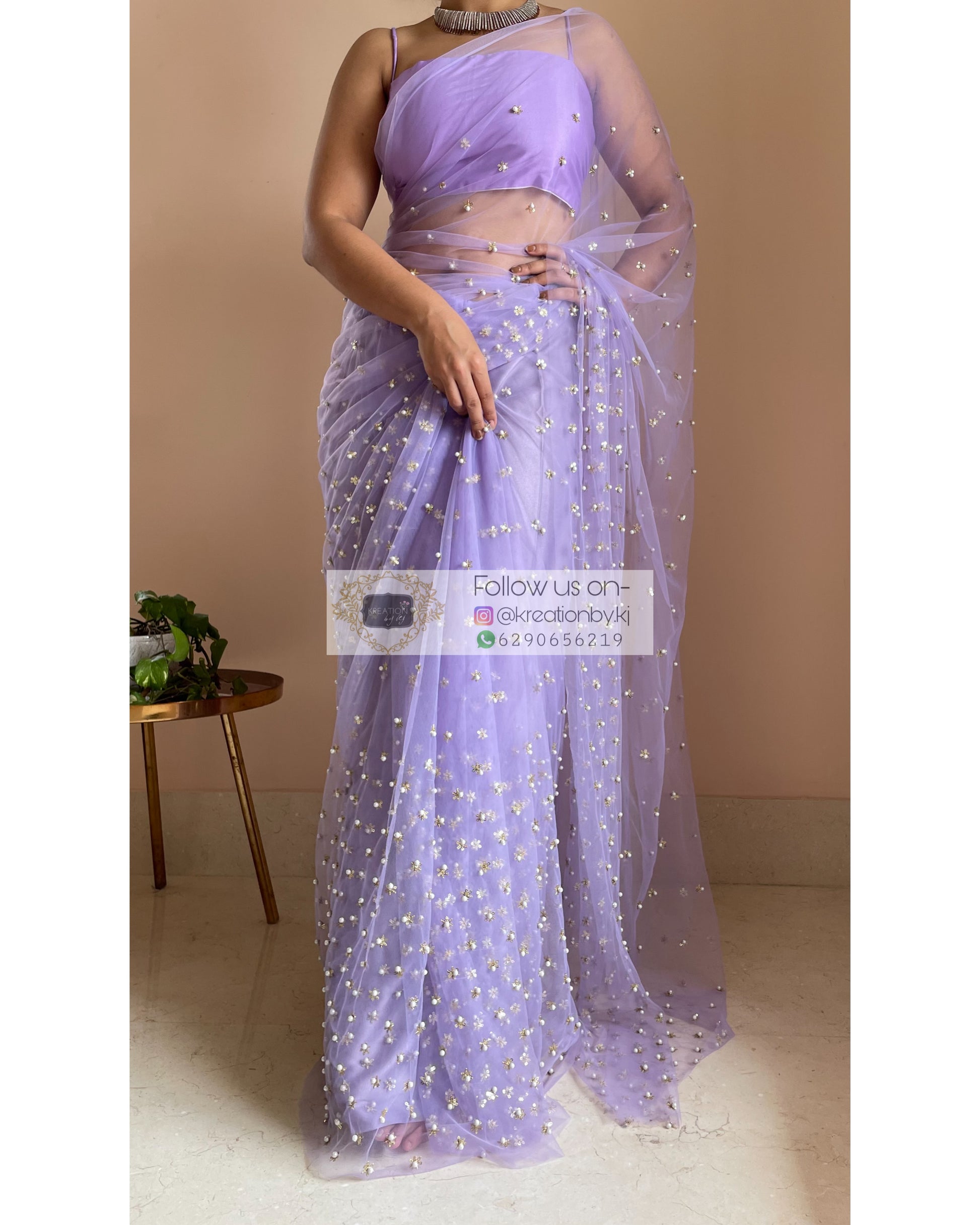 Jugnoo Lavender Net Saree - kreationbykj