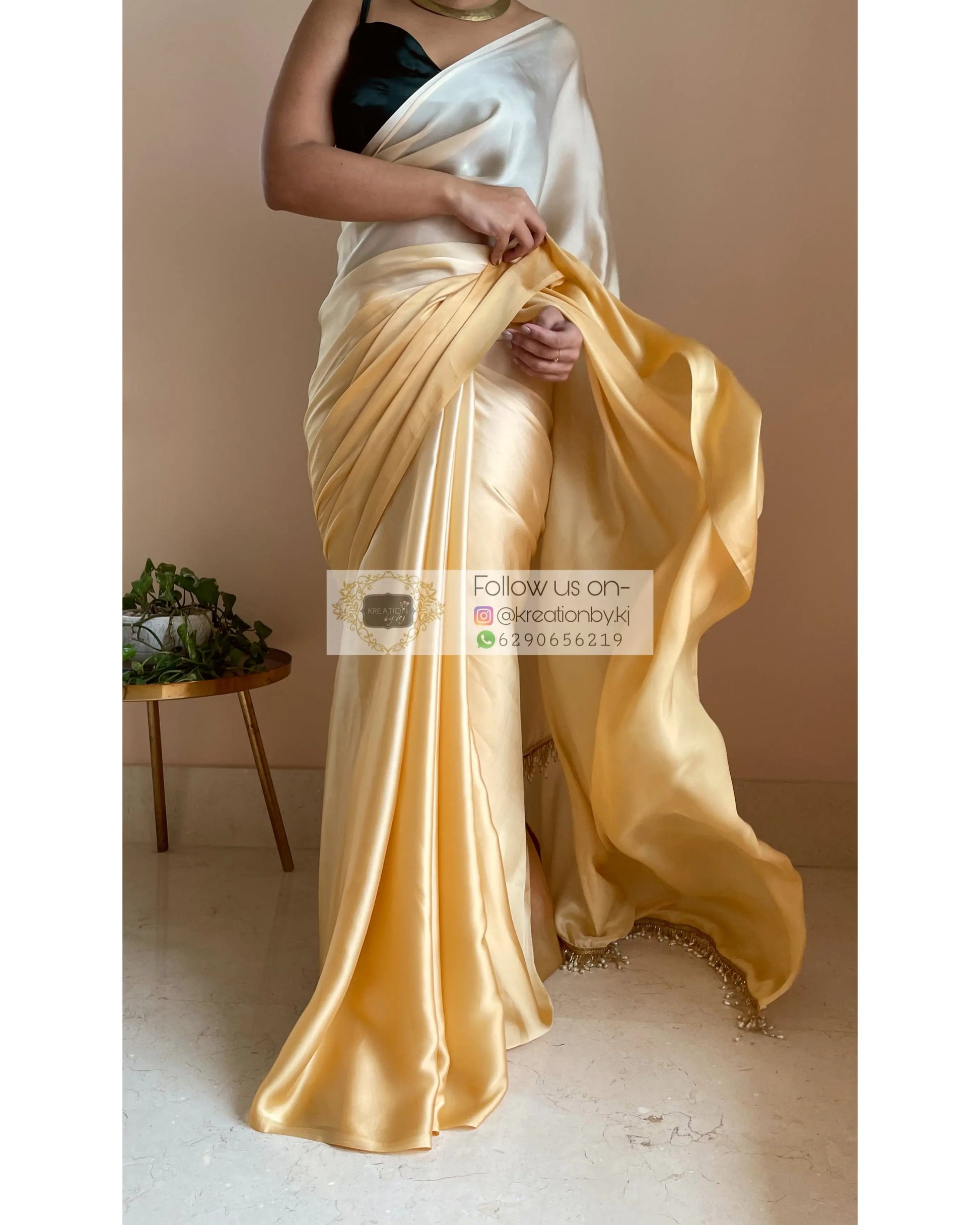 Peeli Dhoop Ombré Crepe Silk Saree With Handmade Tassels on Pallu - kreationbykj