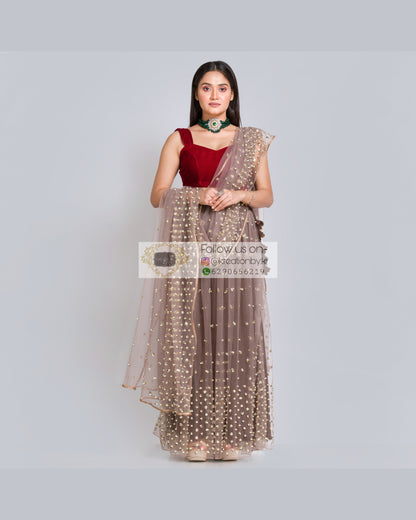 City of Stars Chocolate Lehenga - kreationbykj