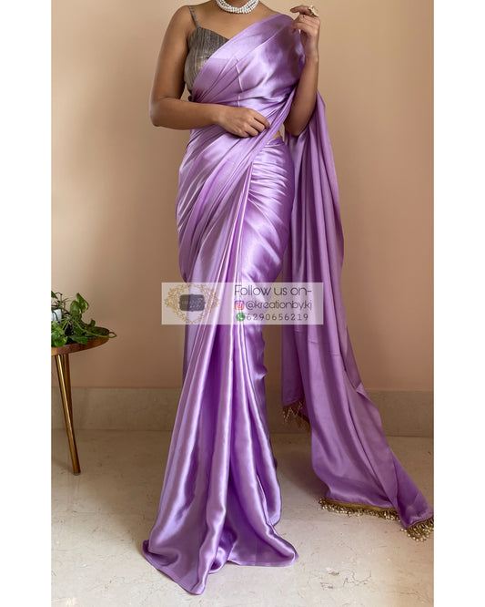 Buy Lilac Satin Silk Saree With Black Unstitched Satin Silk Blouse Piece  Bridesmaids Saree Sari Party Wear Satin Saree Online in India - Etsy