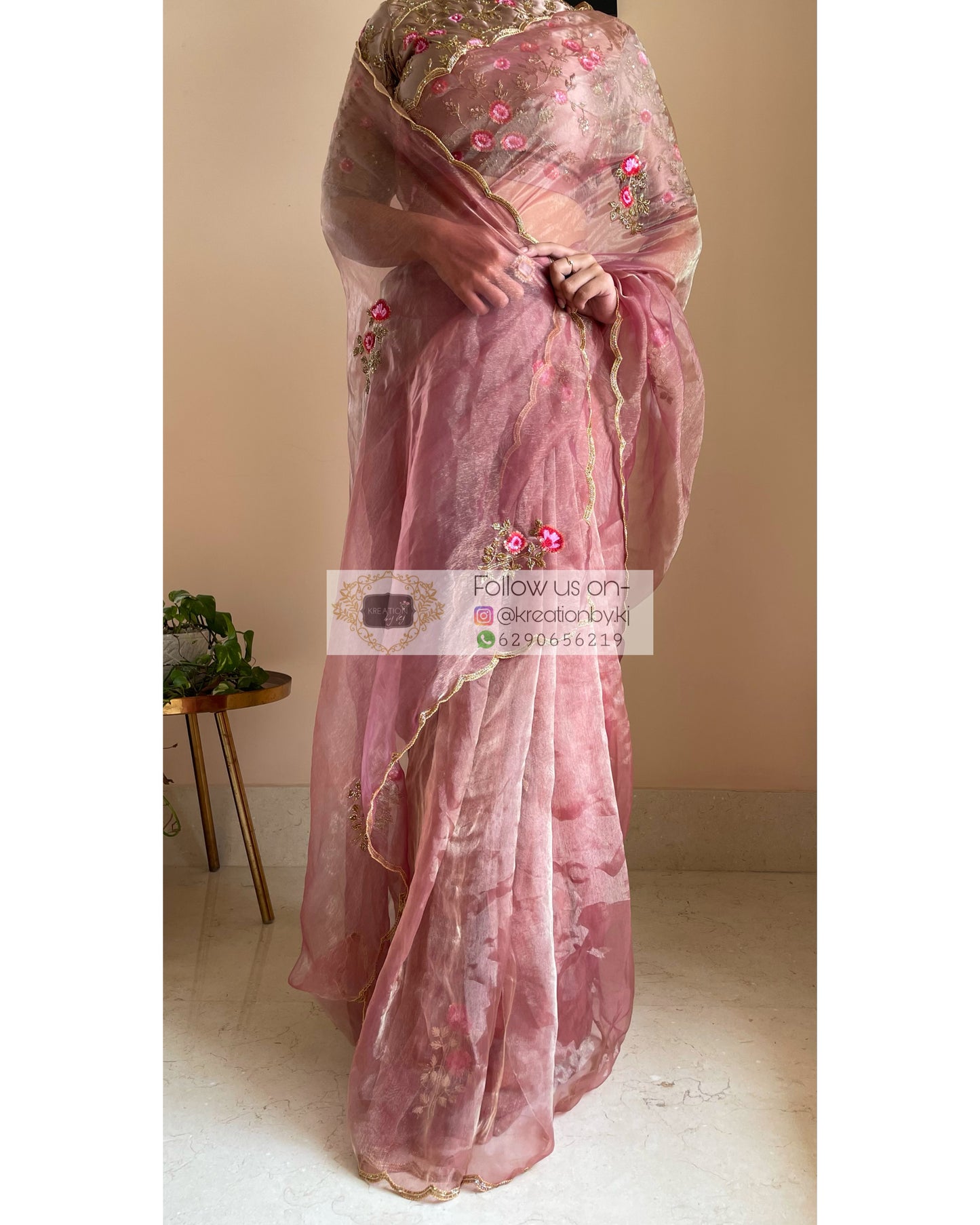 Remember the Roses Rose Beige Glass Tissue Saree - kreationbykj