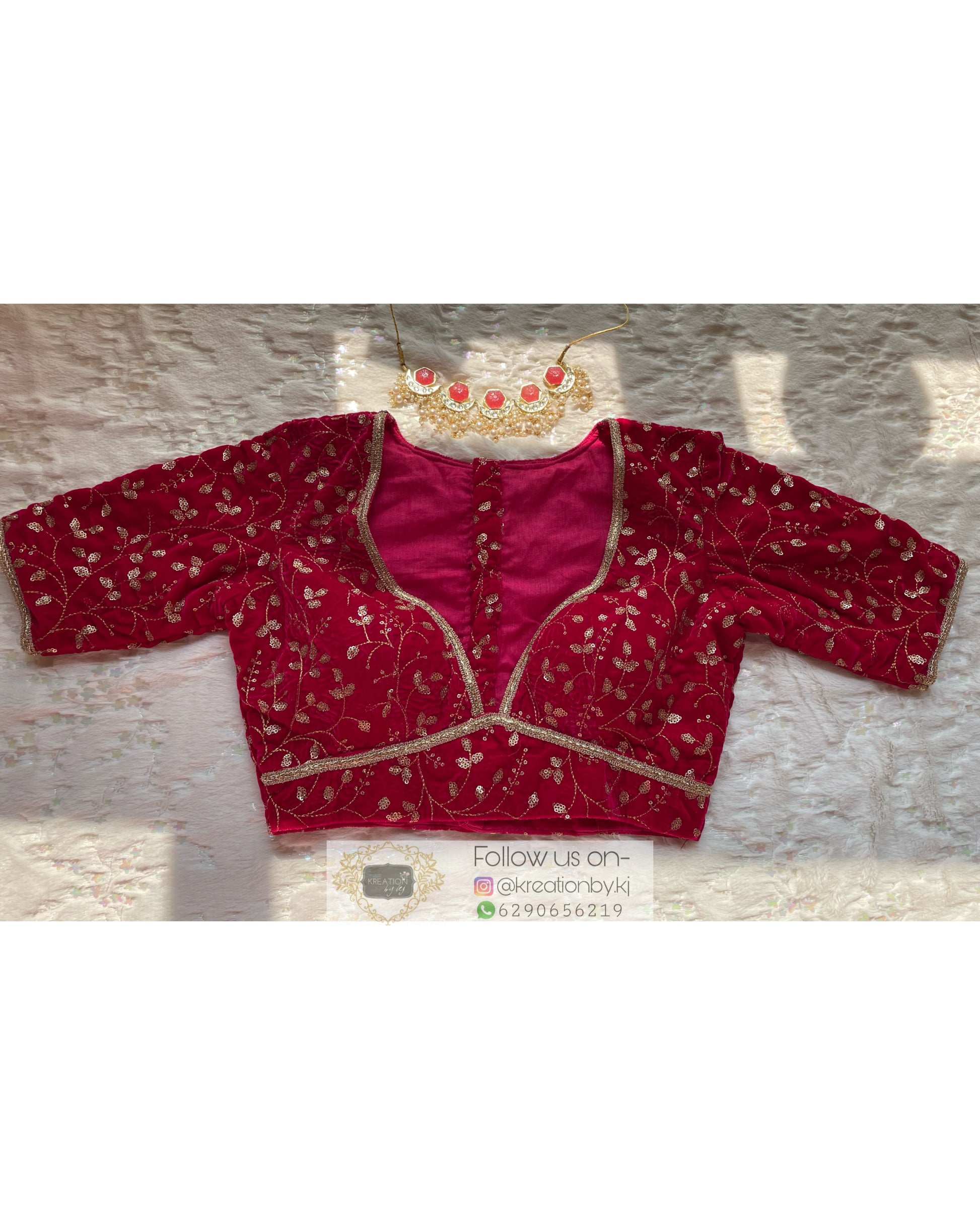 Fuschia Plunging Neck Velvet Blouse - kreationbykj