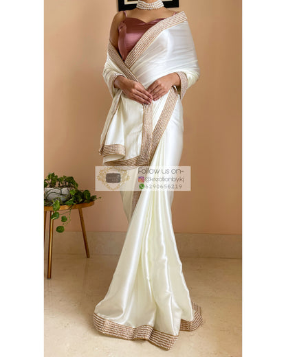 Cream Mother Of Pearl Saree - kreationbykj