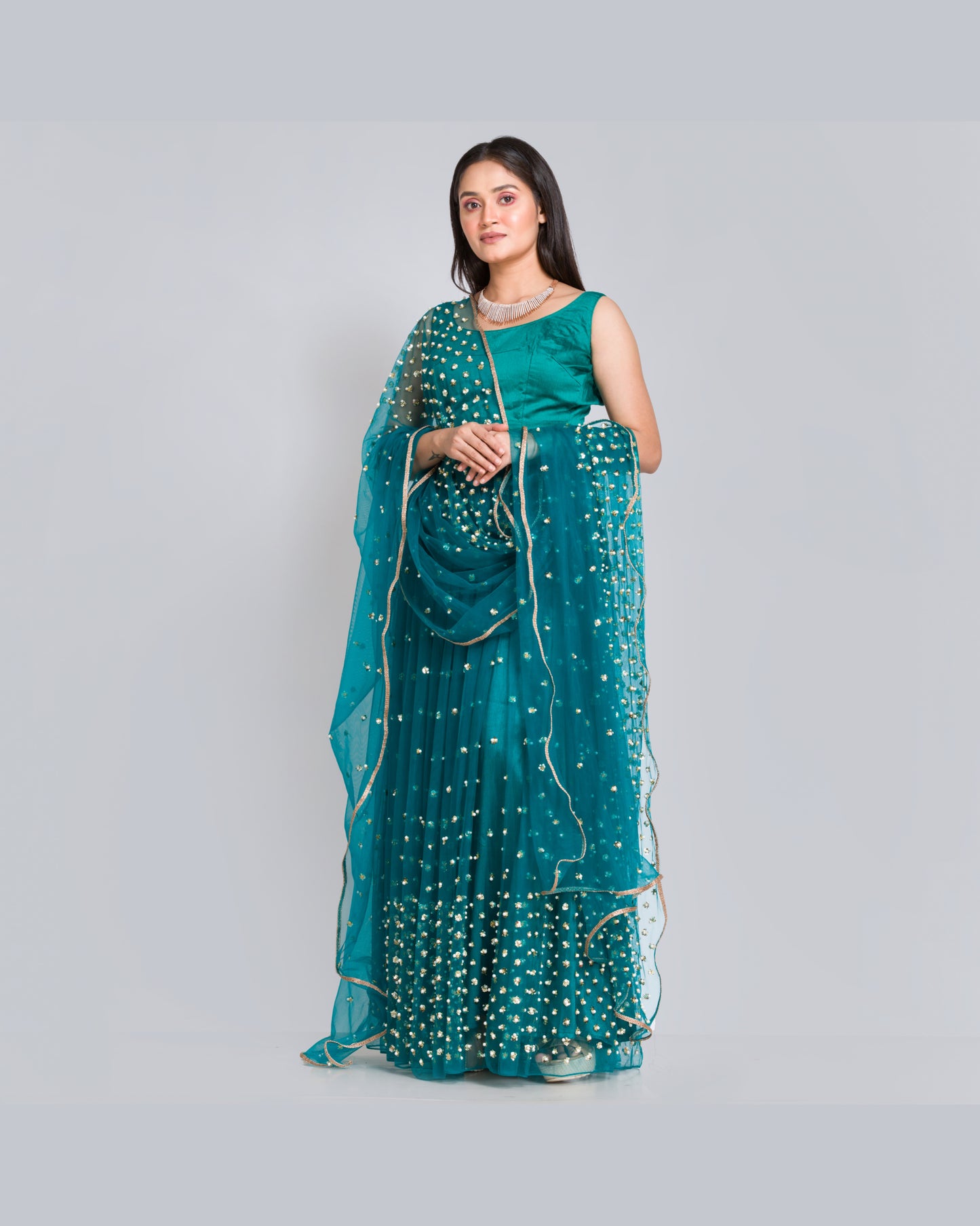 City of Stars Teal Blue Lehenga - kreationbykj