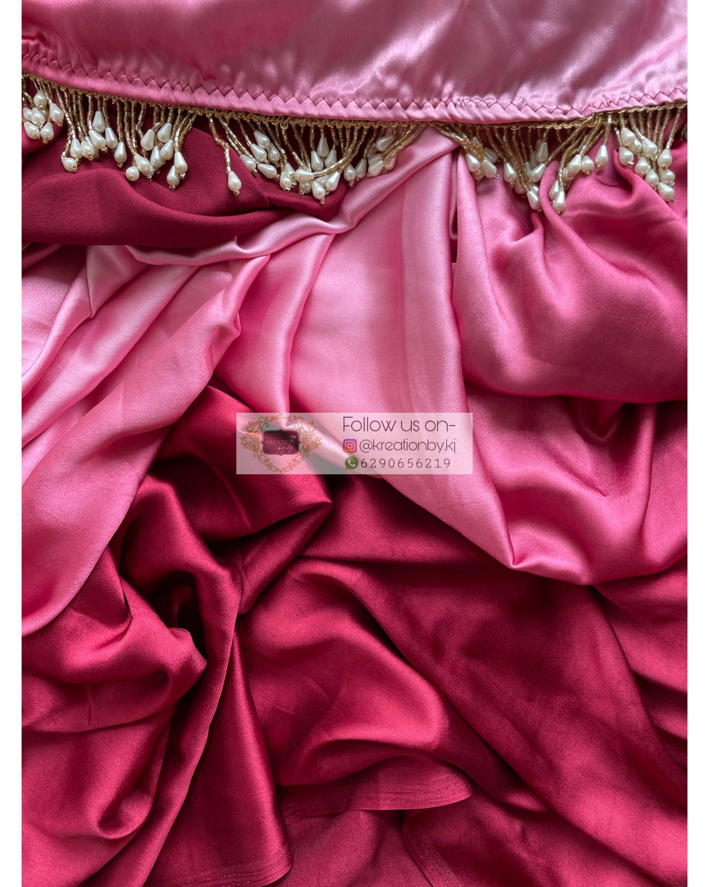 Raspberry Ombré Crepe Silk Saree with Handmade Tassels on Pallu - kreationbykj