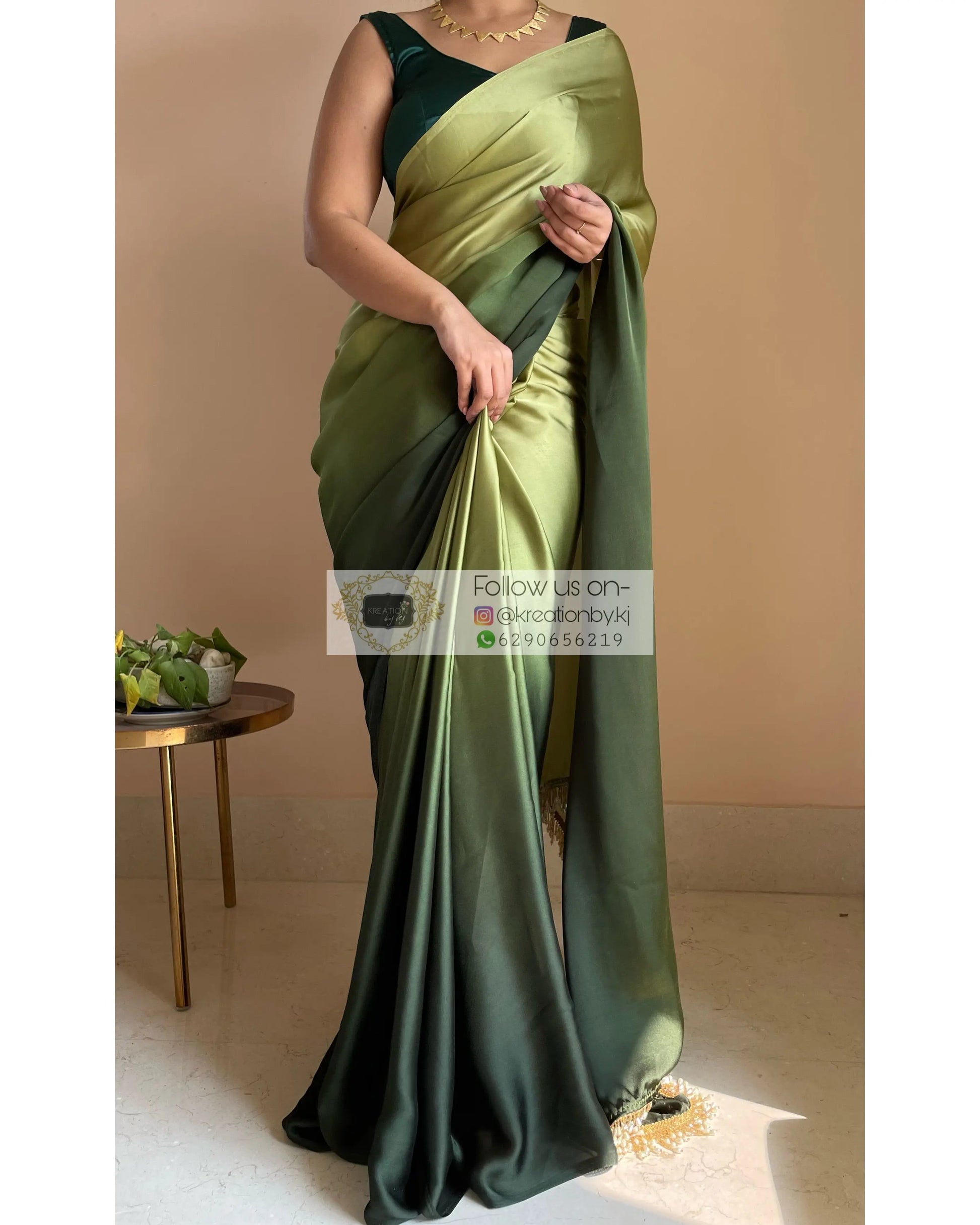 Kacchi Kairi Ombré Crepe Silk Saree with Handmade Tassels on Pallu - kreationbykj