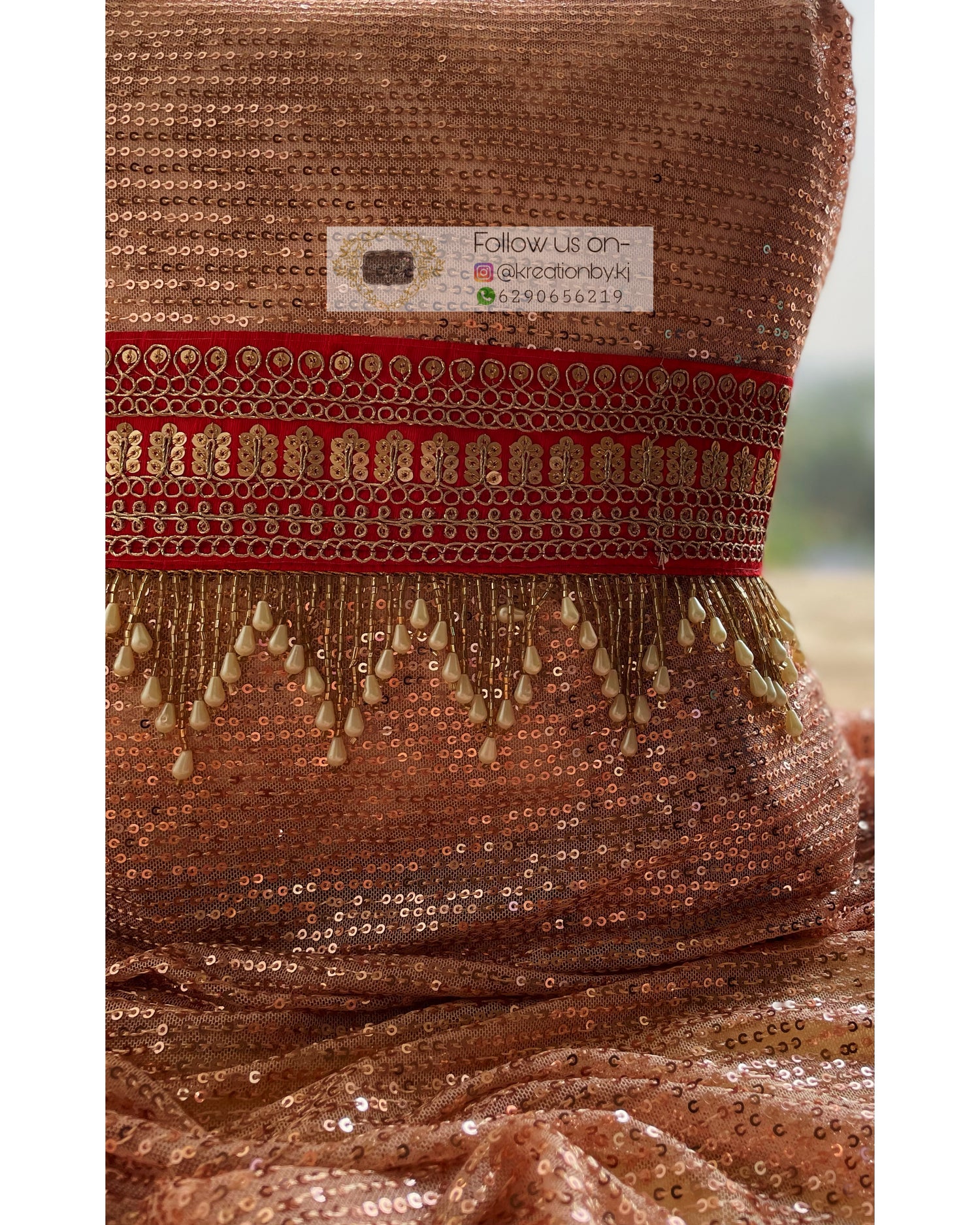 Red Bridal Waist Belt with Pearl Tassels - kreationbykj