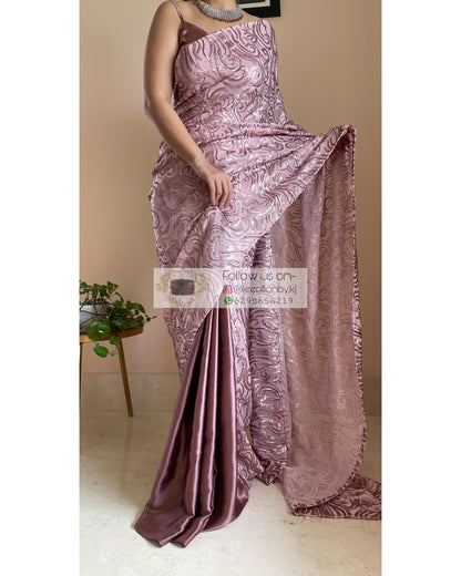 Rose Gold Sequins Half Saree - kreationbykj