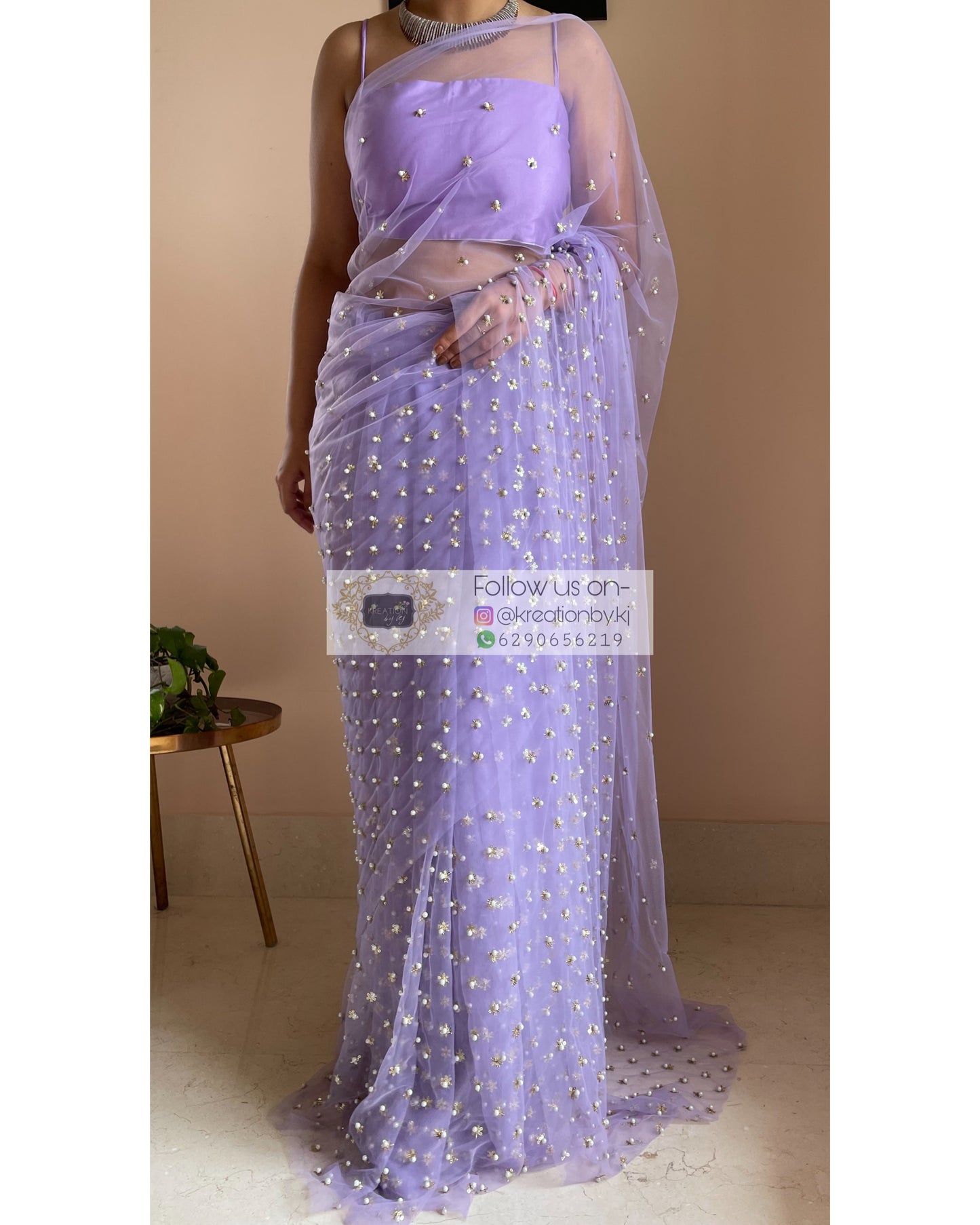 Jugnoo Lavender Net Saree - kreationbykj