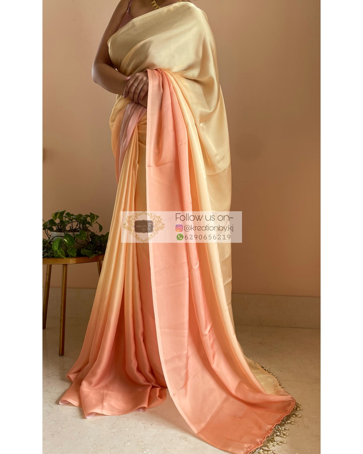 Malai Kulfi Ombré Crepe Silk Saree with Handmade Tassels on Pallu - kreationbykj