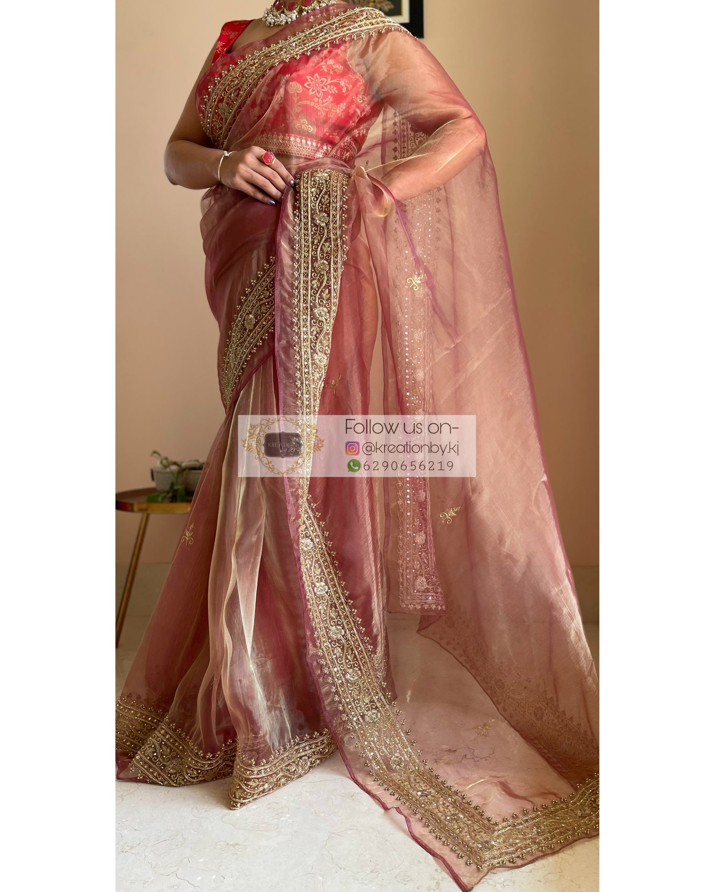 Rose Beige Zarina Saree - kreationbykj