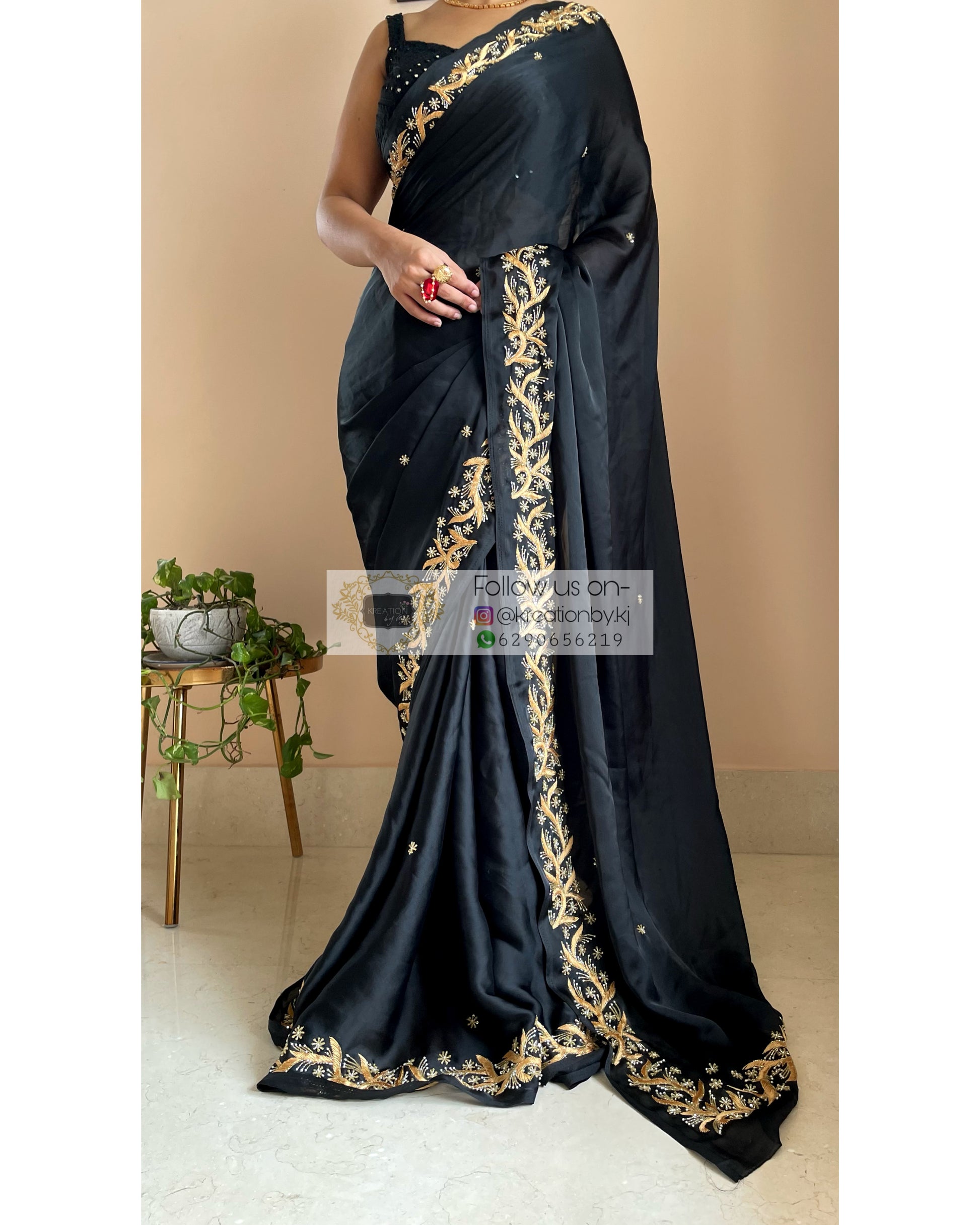 Black Resham Saree - kreationbykj