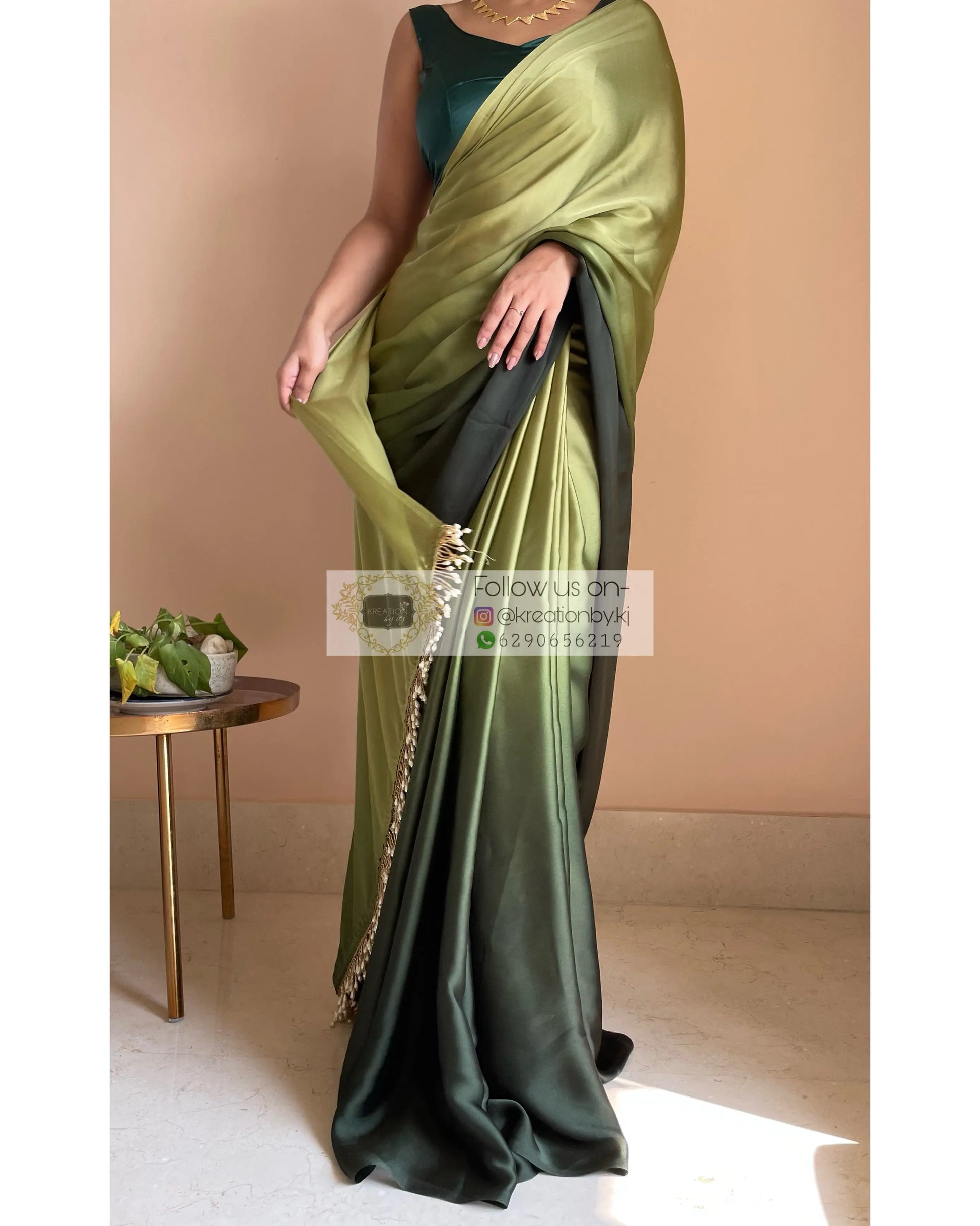 Kacchi Kairi Ombré Crepe Silk Saree with Handmade Tassels on Pallu - kreationbykj