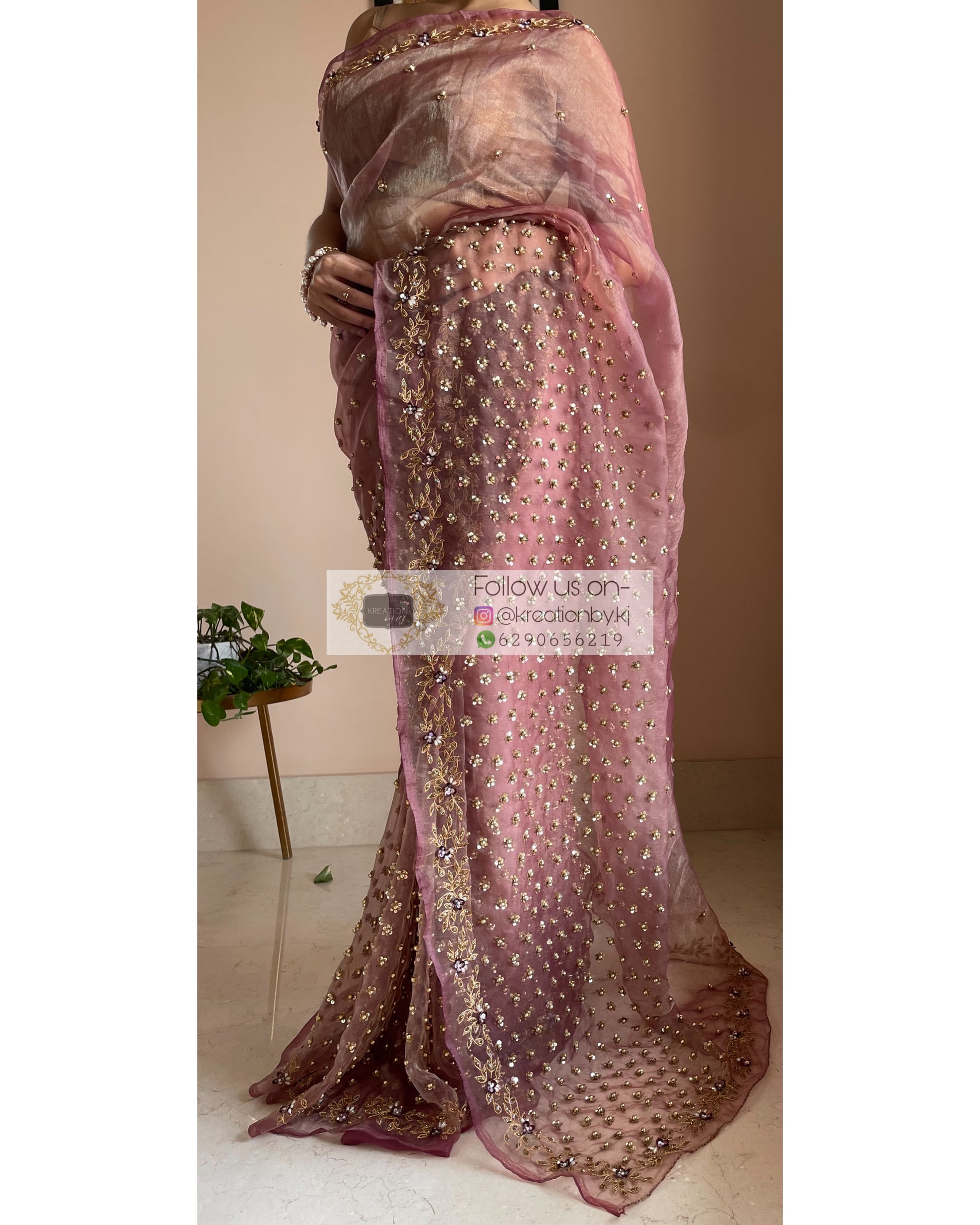 Rose Beige Badan pe Sitare Saree - kreationbykj