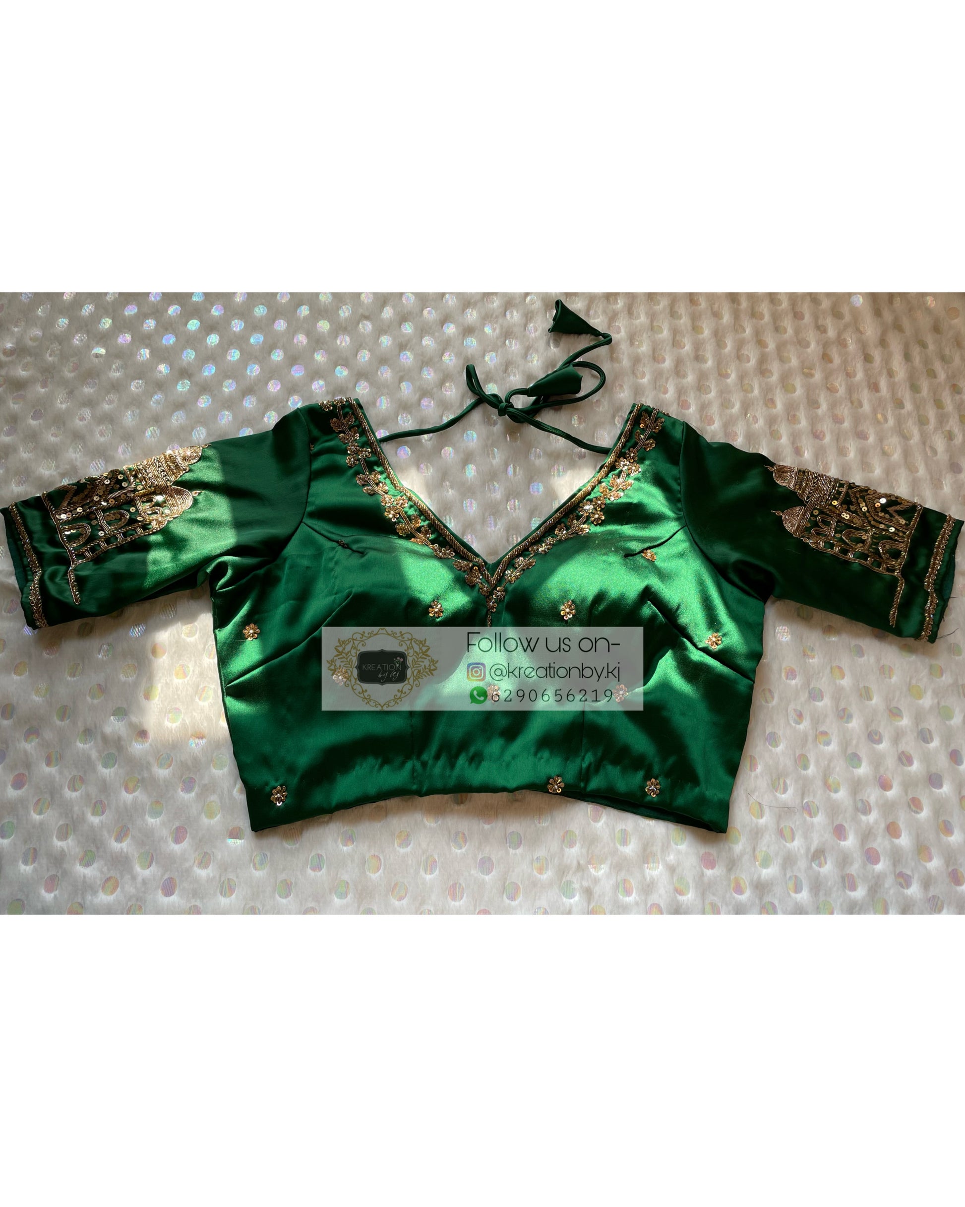 Forest Green Taj Mahal Blouse Piece - kreationbykj