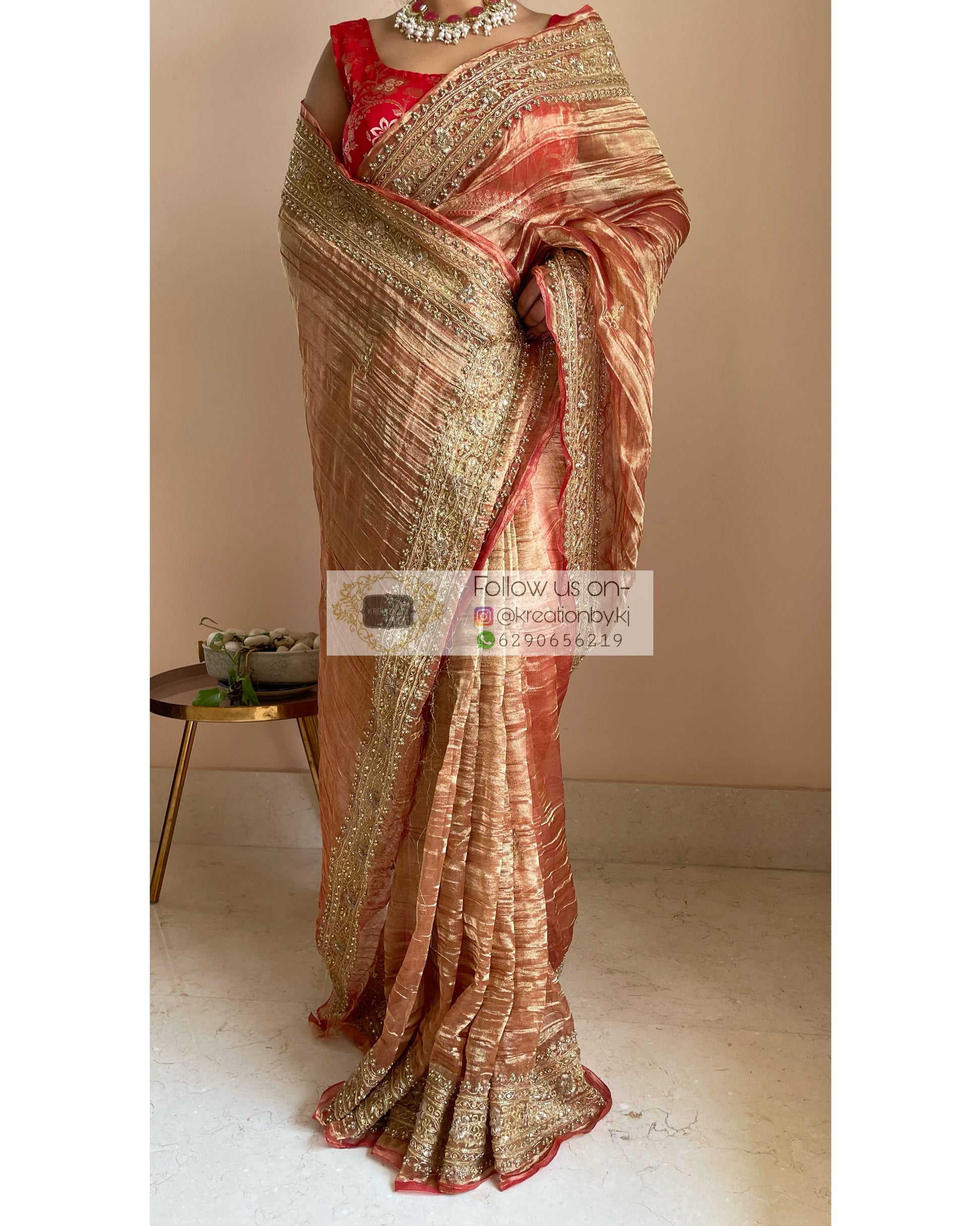 Copper Zari Tissue Zarina Saree - kreationbykj