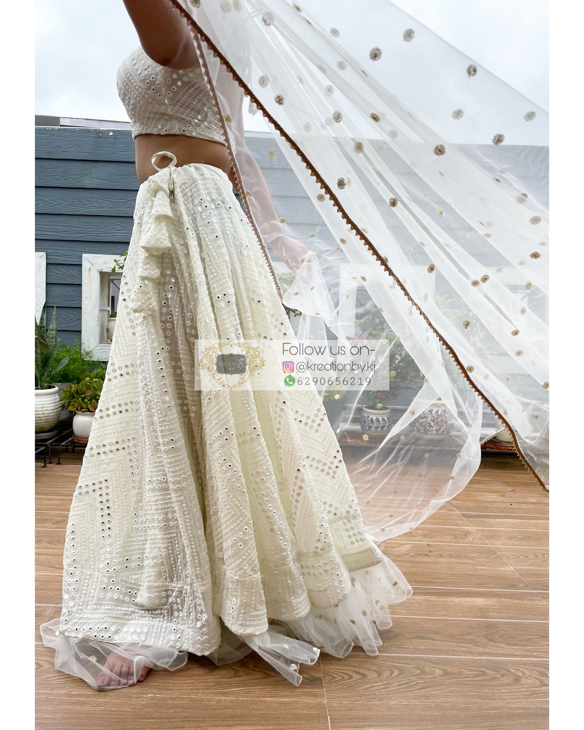 White Sheesh Mahal Lehenga Set - kreationbykj