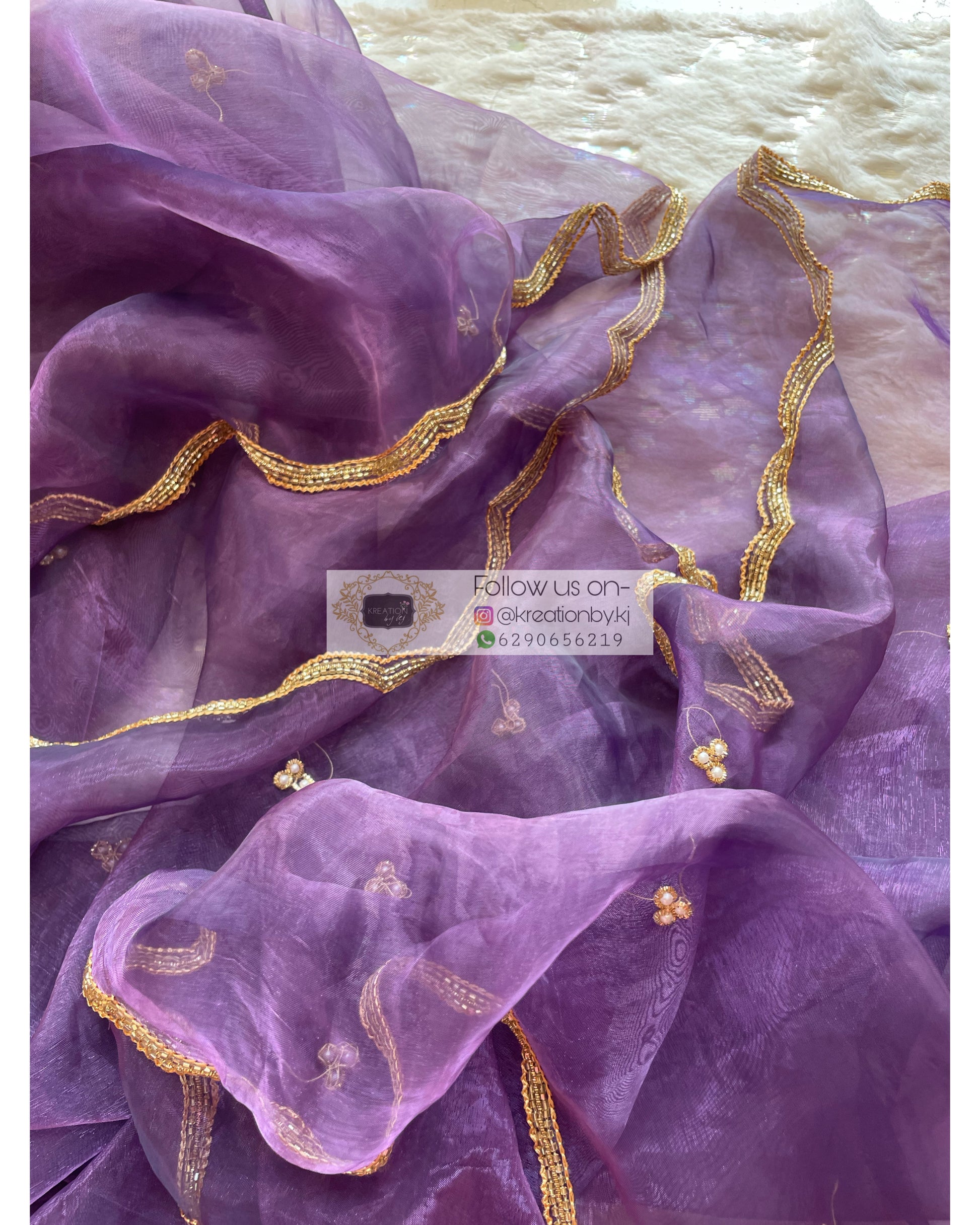 Violet Glass Tissue Dupatta with Scallop - kreationbykj