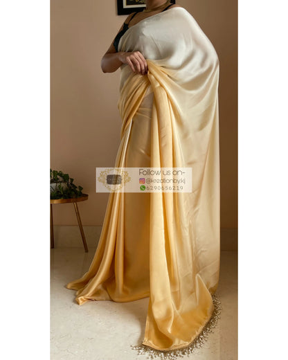 Peeli Dhoop Ombré Crepe Silk Saree With Handmade Tassels on Pallu - kreationbykj