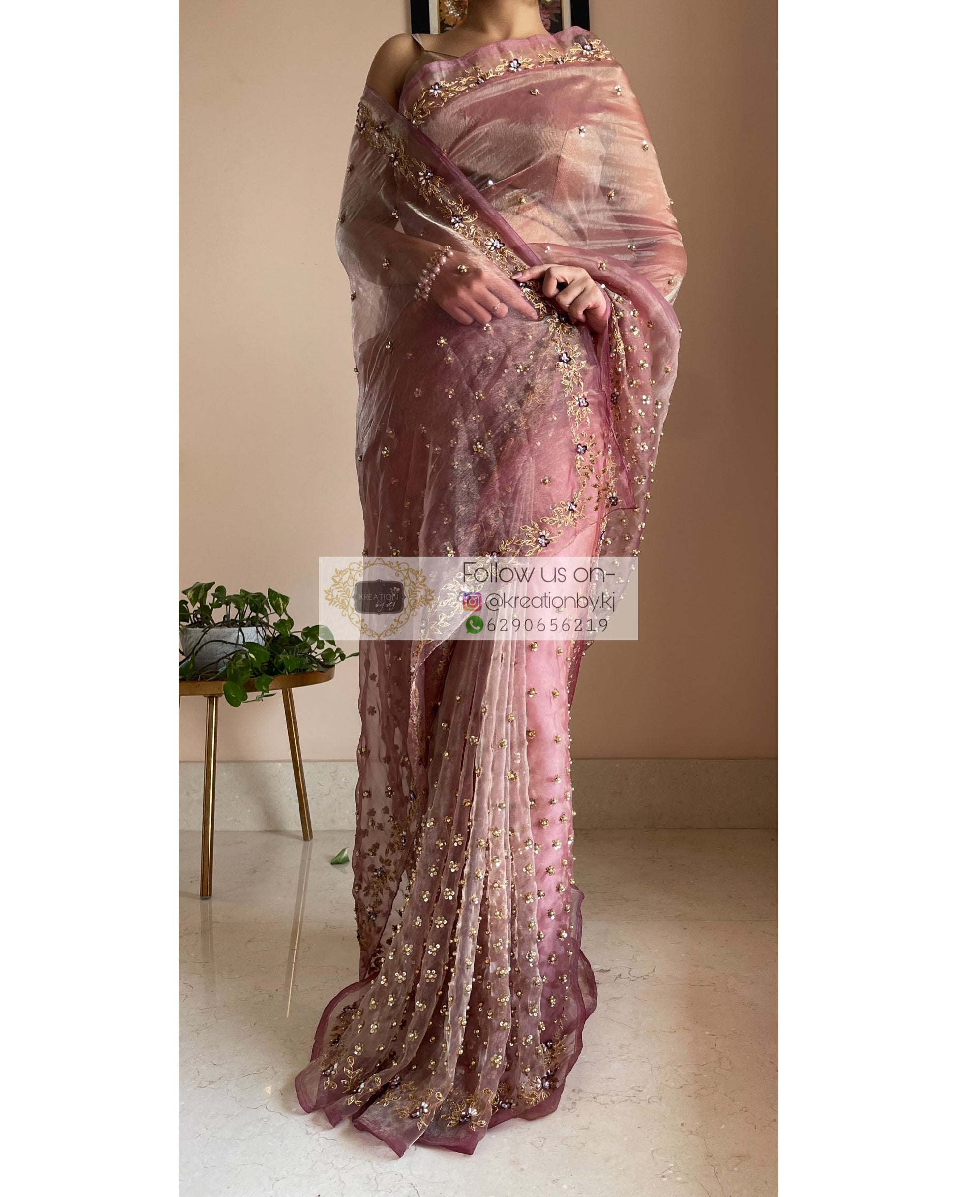 Rose Beige Badan pe Sitare Saree - kreationbykj