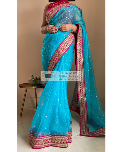 Blue Ragini Organza Saree - kreationbykj