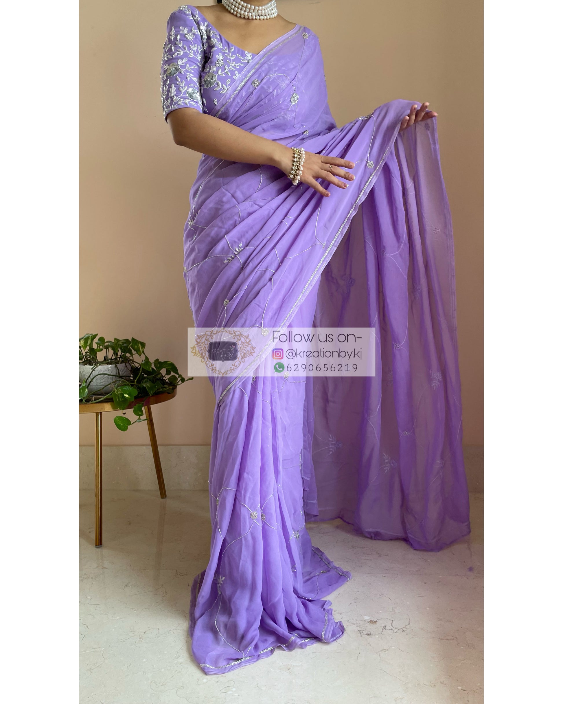 Kashish Lavender Georgette Saree - kreationbykj