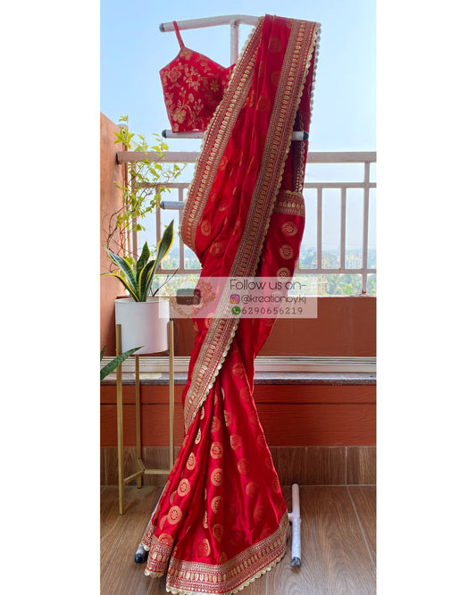 Red Brocade Bridal Saree - kreationbykj