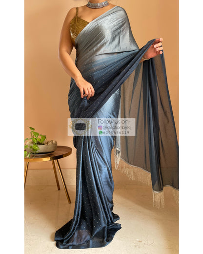 Ombré Midnight Blue Saree with Stone Work - kreationbykj