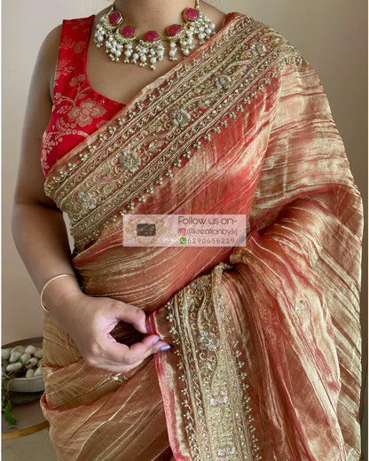 Copper Zari Tissue Zarina Saree - kreationbykj