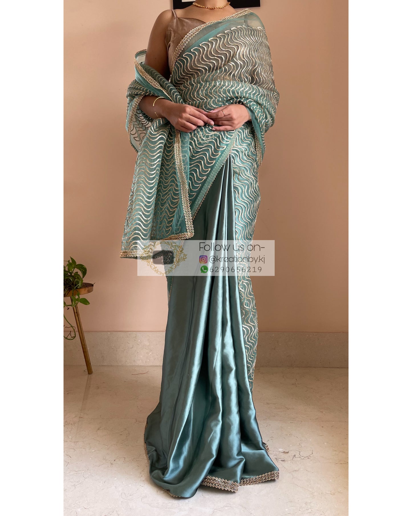 Sage Leher Saree - kreationbykj