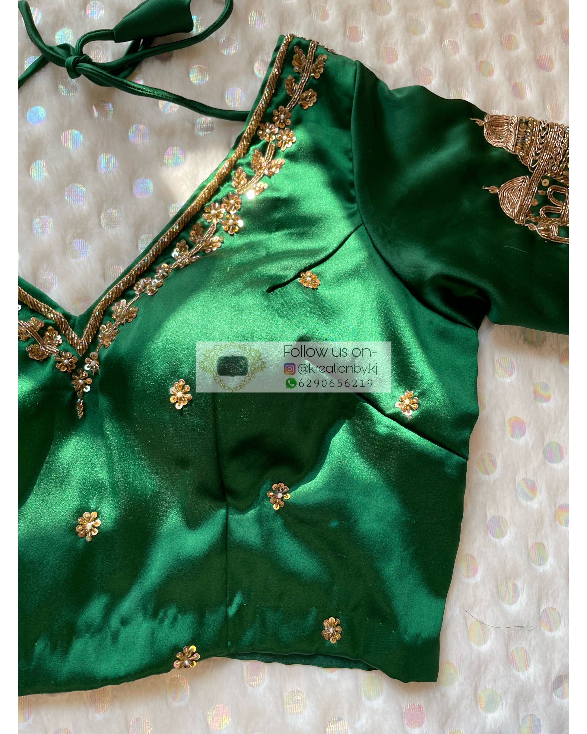 Forest Green Taj Mahal Blouse Piece - kreationbykj