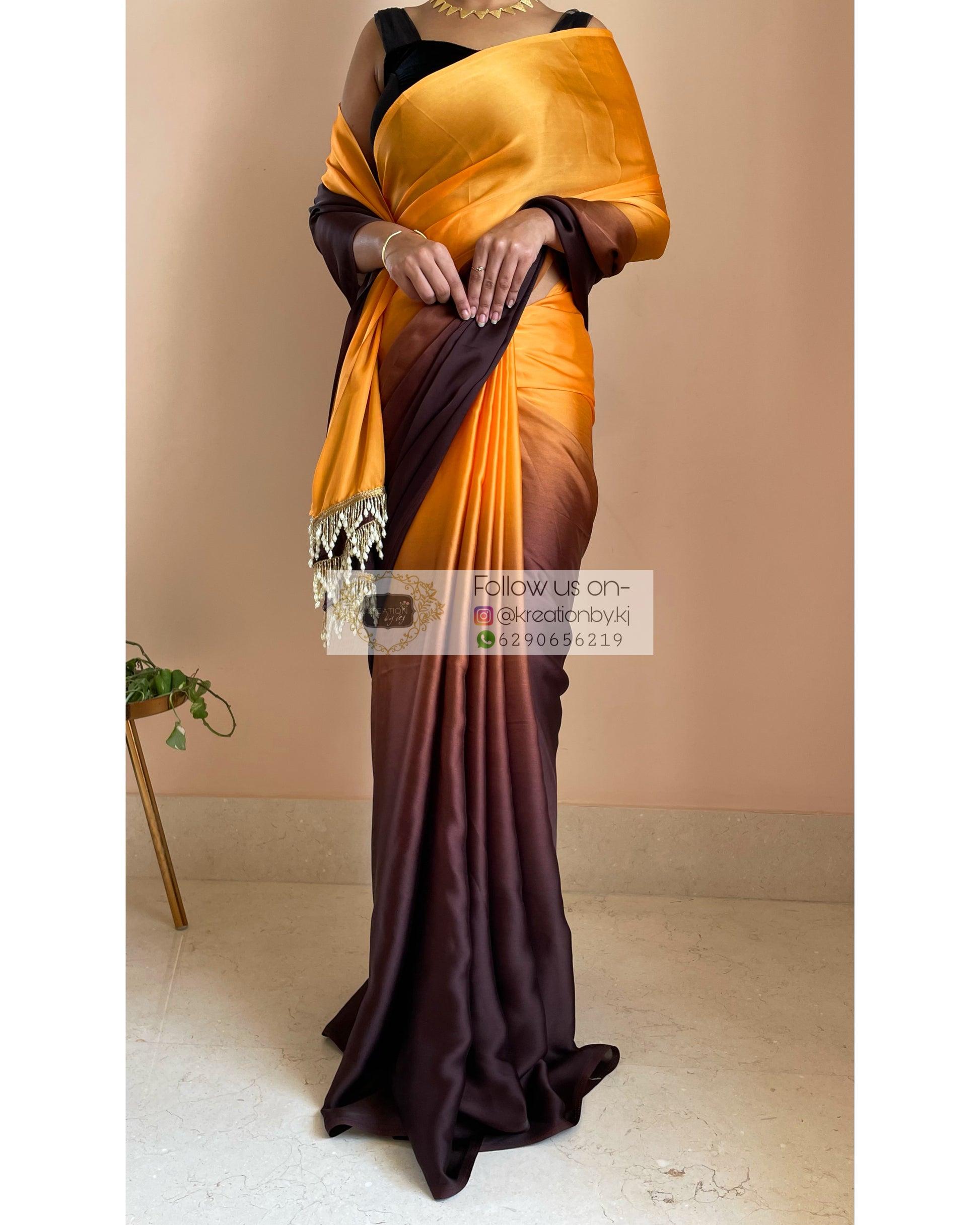 Desert Dreams Ombré Crepe Silk Saree With Handmade Tassels on Pallu - kreationbykj