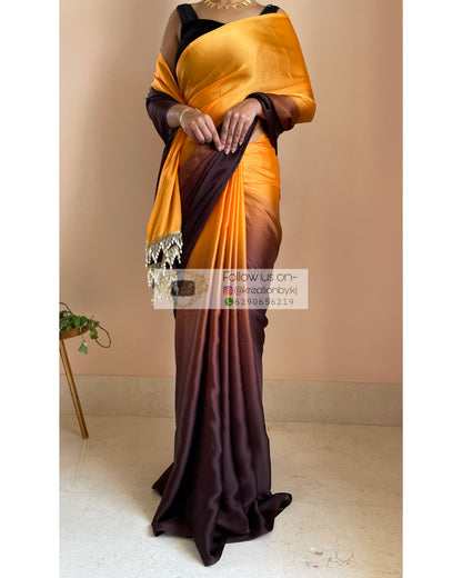 Desert Dreams Ombré Crepe Silk Saree With Handmade Tassels on Pallu - kreationbykj