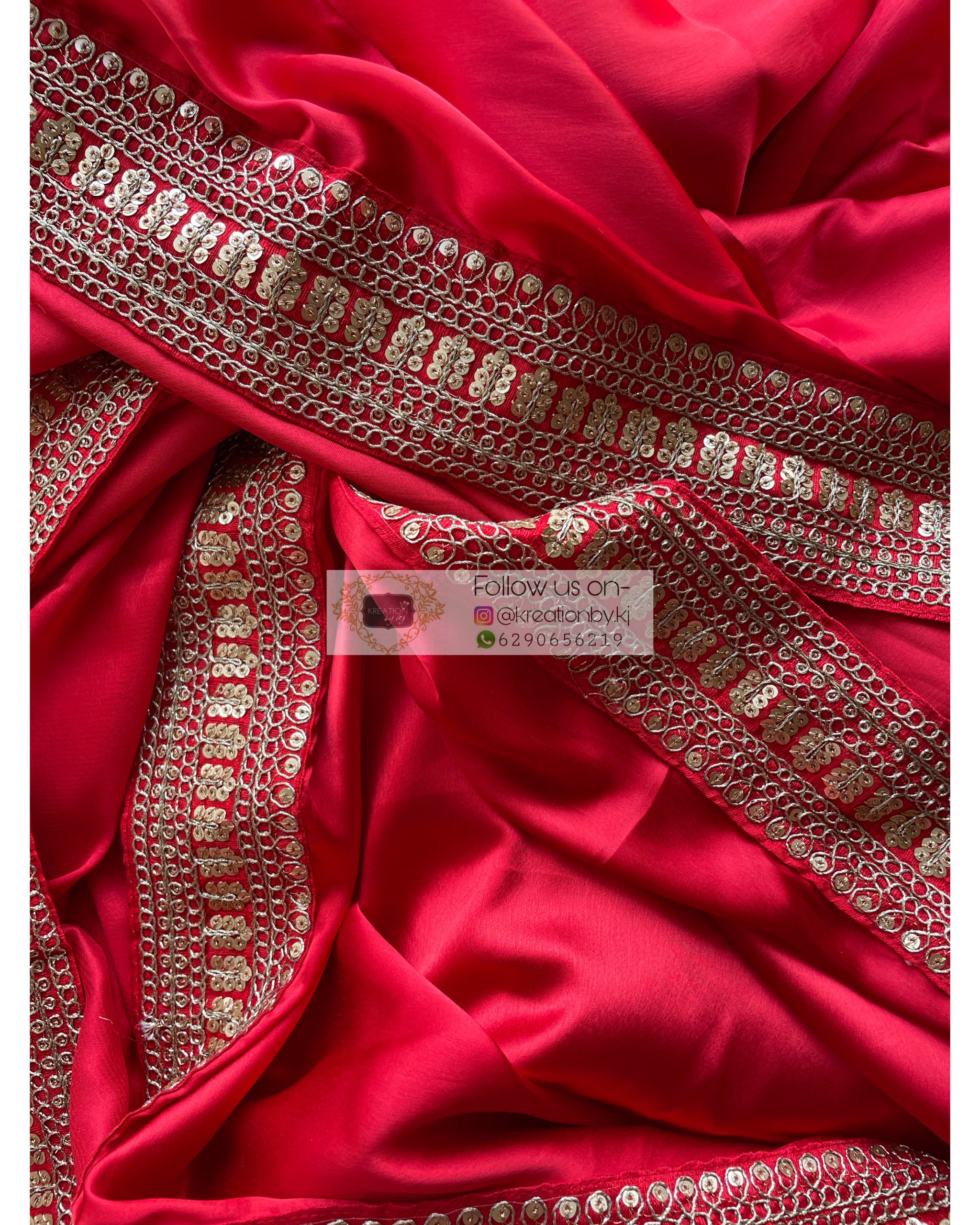 Surkh Laal Satin Silk Saree with Border – kreationbykj