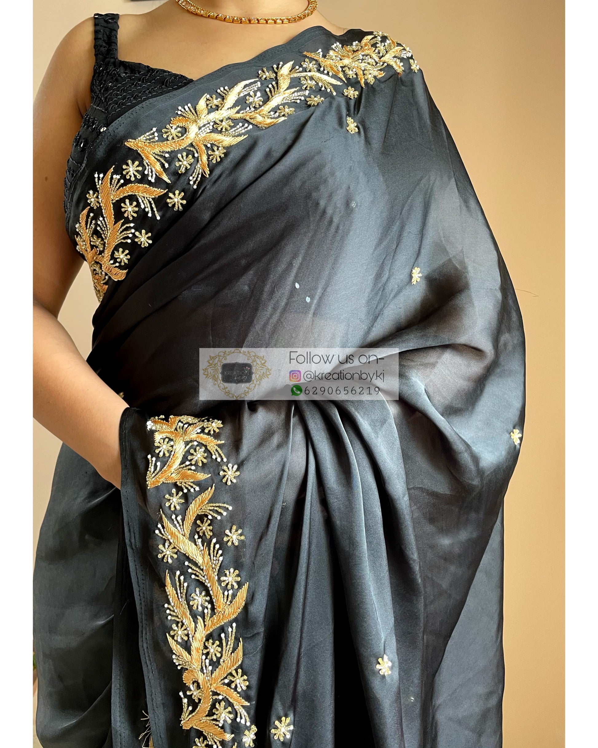 Black Resham Saree - kreationbykj