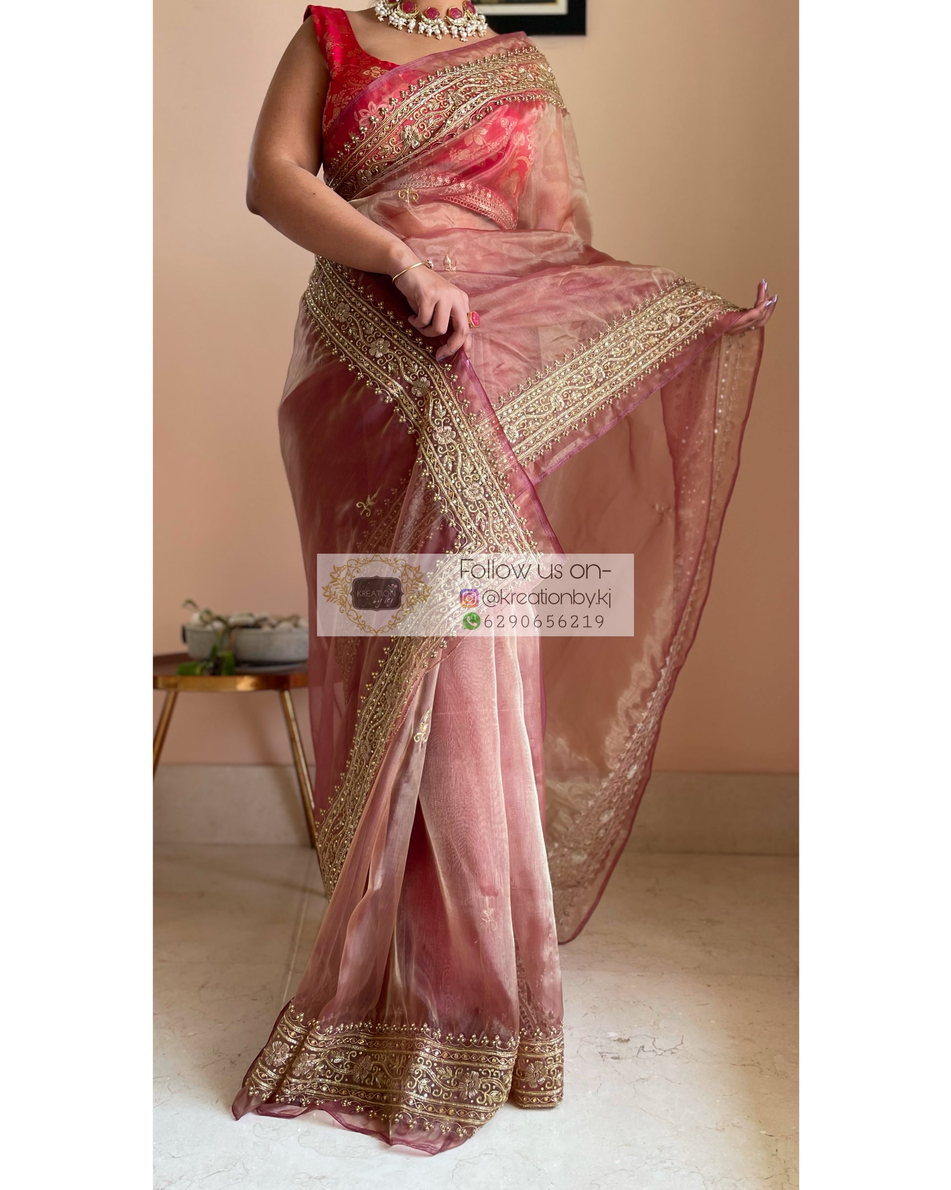 Rose Beige Zarina Saree - kreationbykj