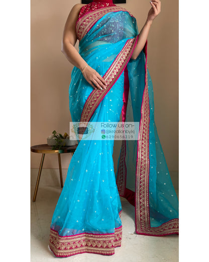 Blue Ragini Organza Saree - kreationbykj