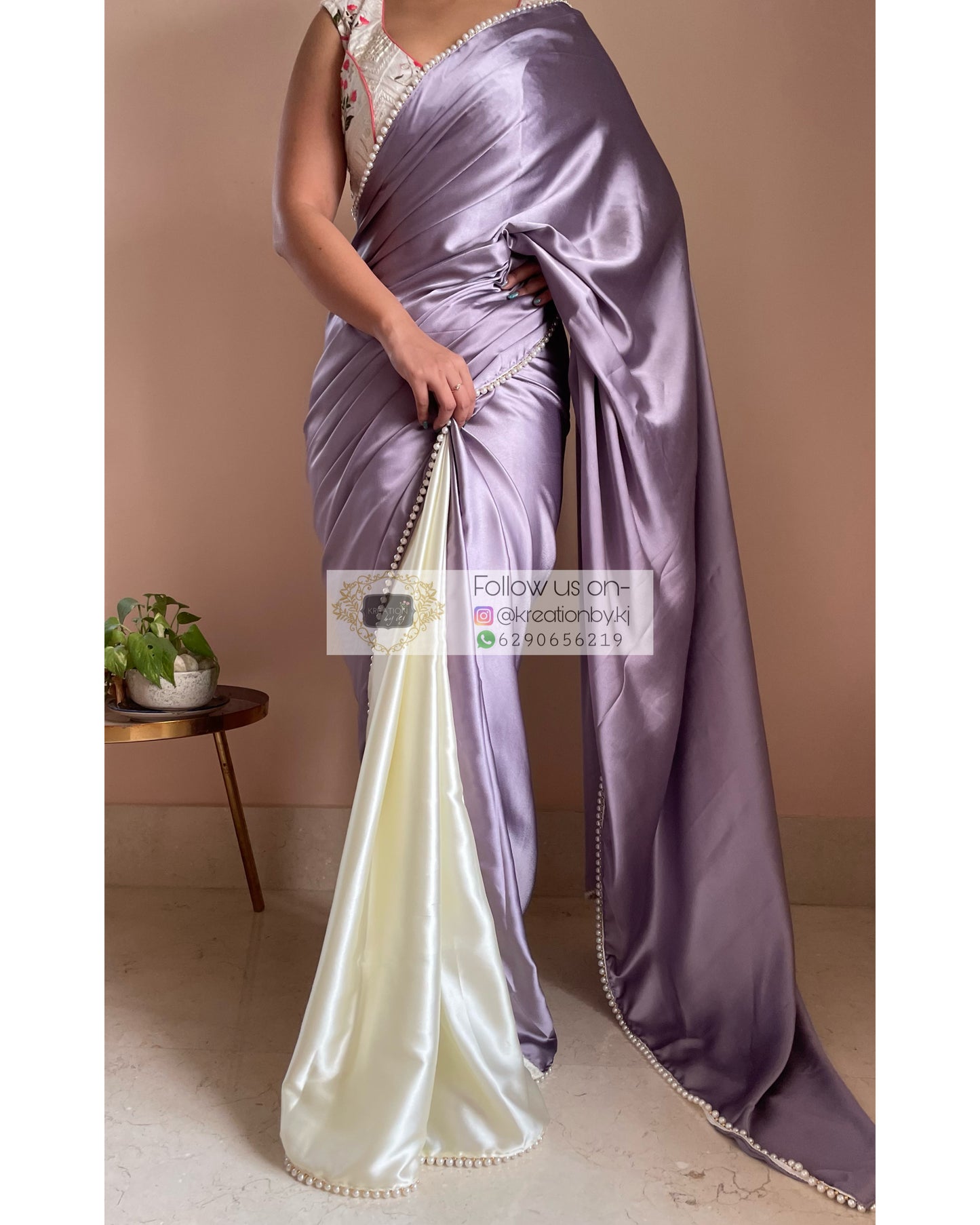 Lavender Lullaby Two in One Satin Saree - kreationbykj