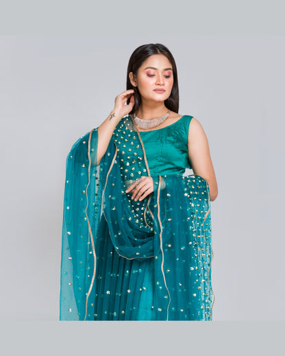 City of Stars Teal Blue Lehenga - kreationbykj